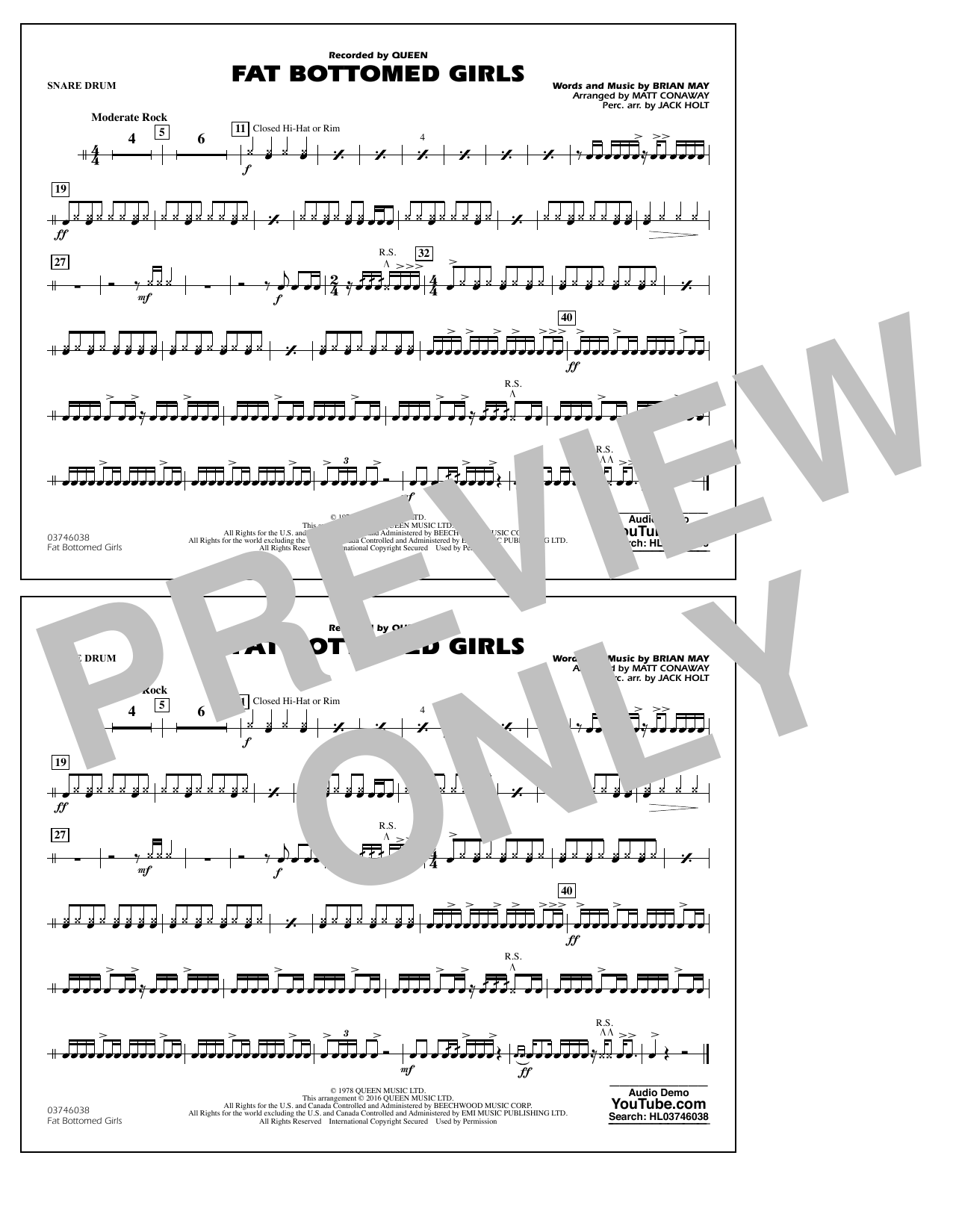 Fat Bottomed Girls – Snare Drum Fat Bottomed Girls – Snare Drum