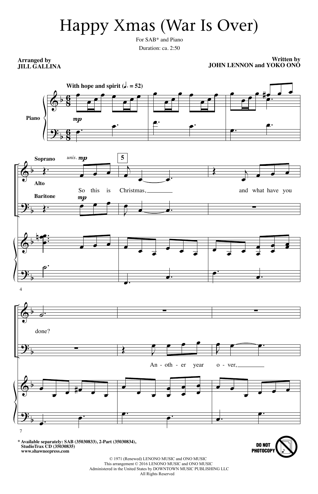 Happy Xmas (War Is Over) (arr. Jill Gallina) Happy Xmas (War Is Over) (arr. Jill Gallina)