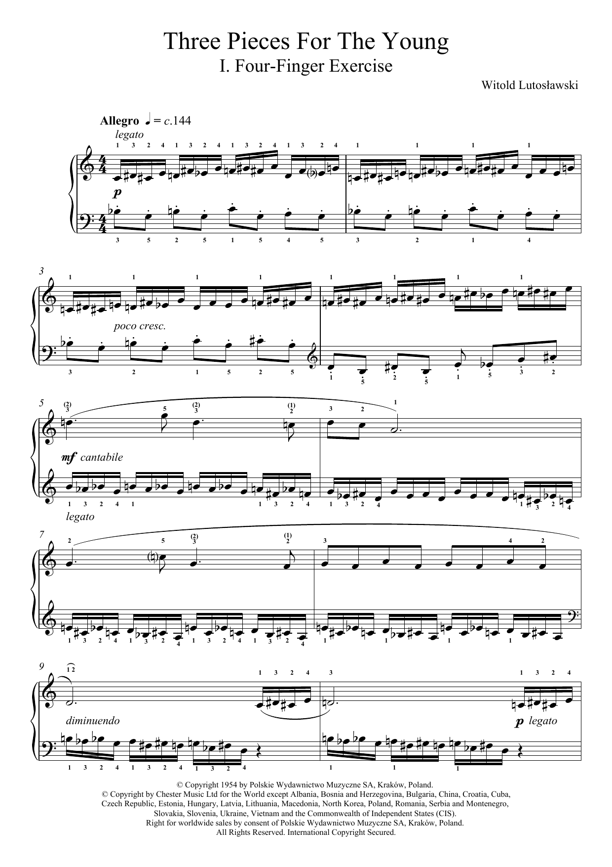 Three Pieces For The Young, 1. Four Finger Exercise Three Pieces For The Young, 1. Four Finger Exercise