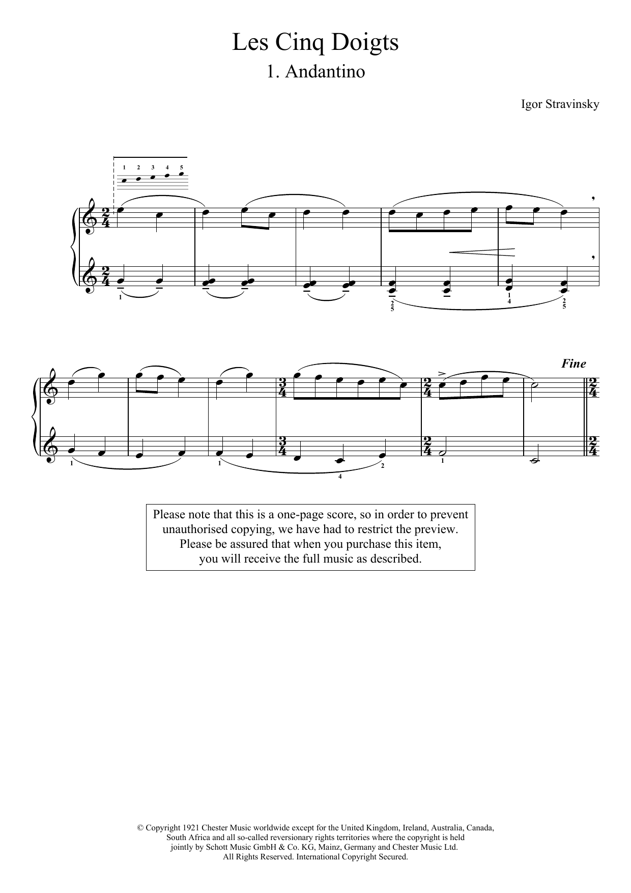 Andantino (No. 1 From Les Cinq Doigts) Andantino (No. 1 From Les Cinq Doigts)