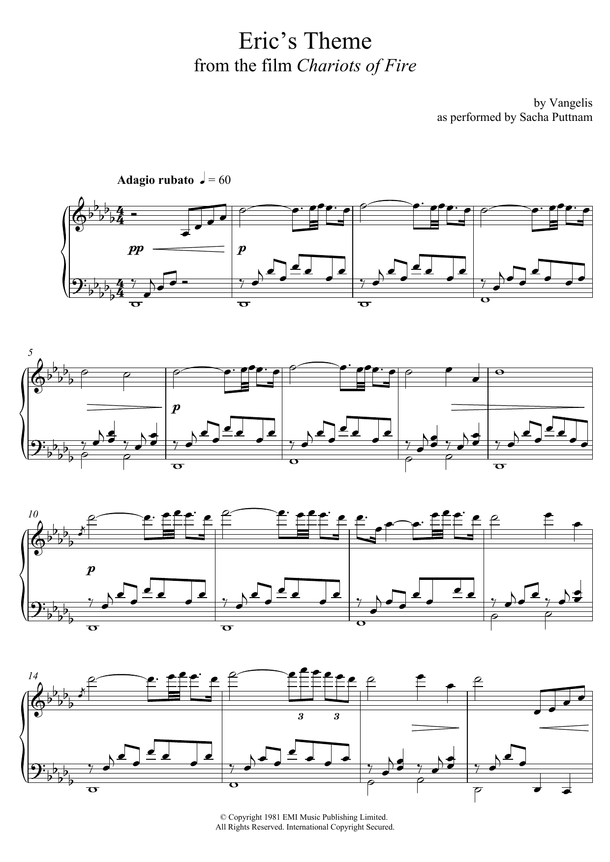 Eric’s Theme (from Chariots Of Fire) (as performed by Sacha Puttnam) Eric’s Theme (from Chariots Of Fire) (as performed by Sacha Puttnam)