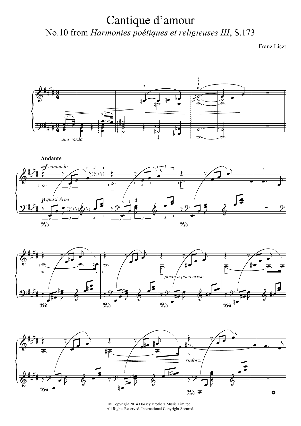 Harmonies Poétiques Et Réligieuses For Piano No.10: Cantique D’amour Harmonies Poétiques Et Réligieuses For Piano No.10: Cantique D’amour