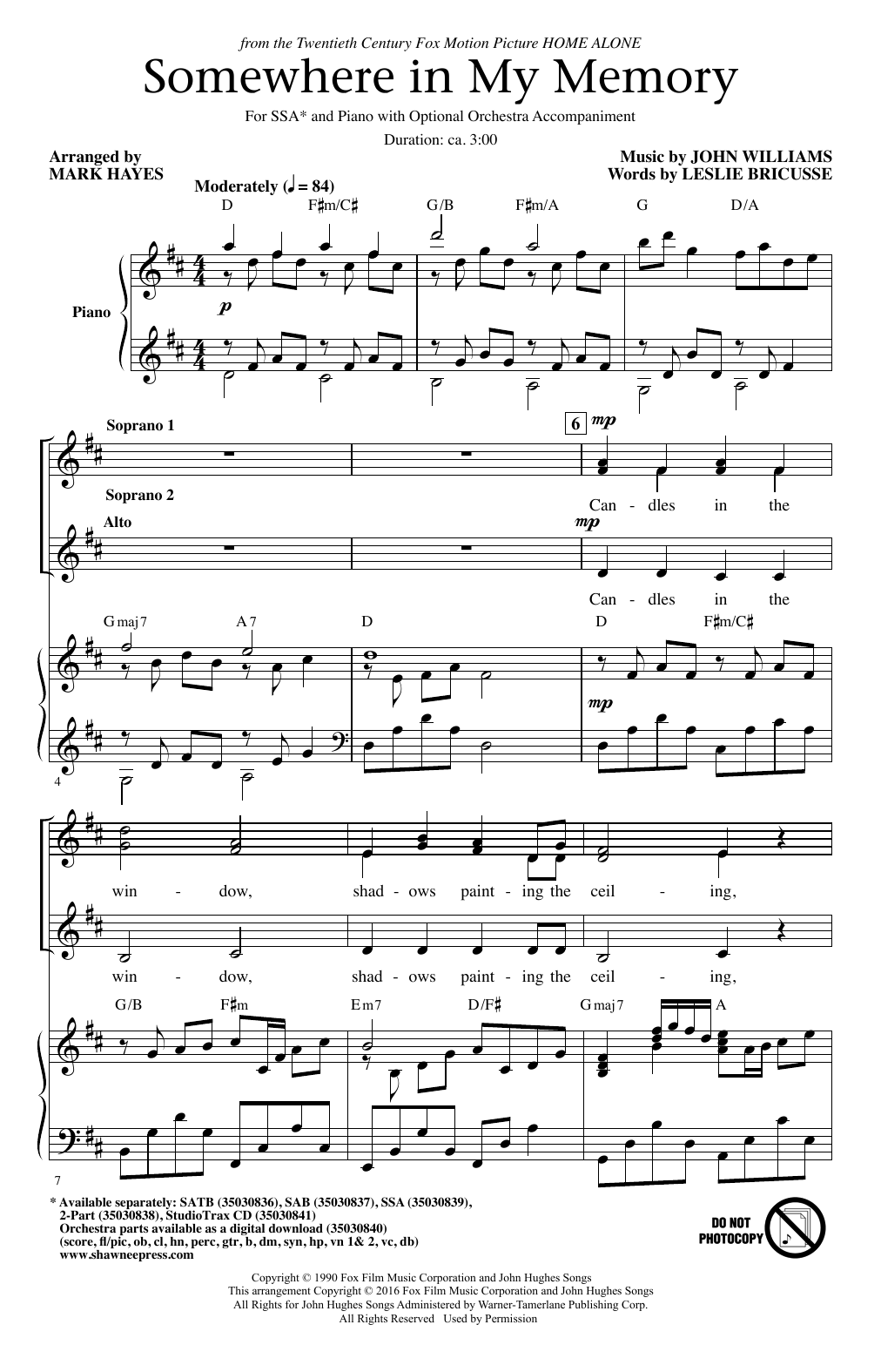 Somewhere In My Memory (arr. Mark Hayes)
