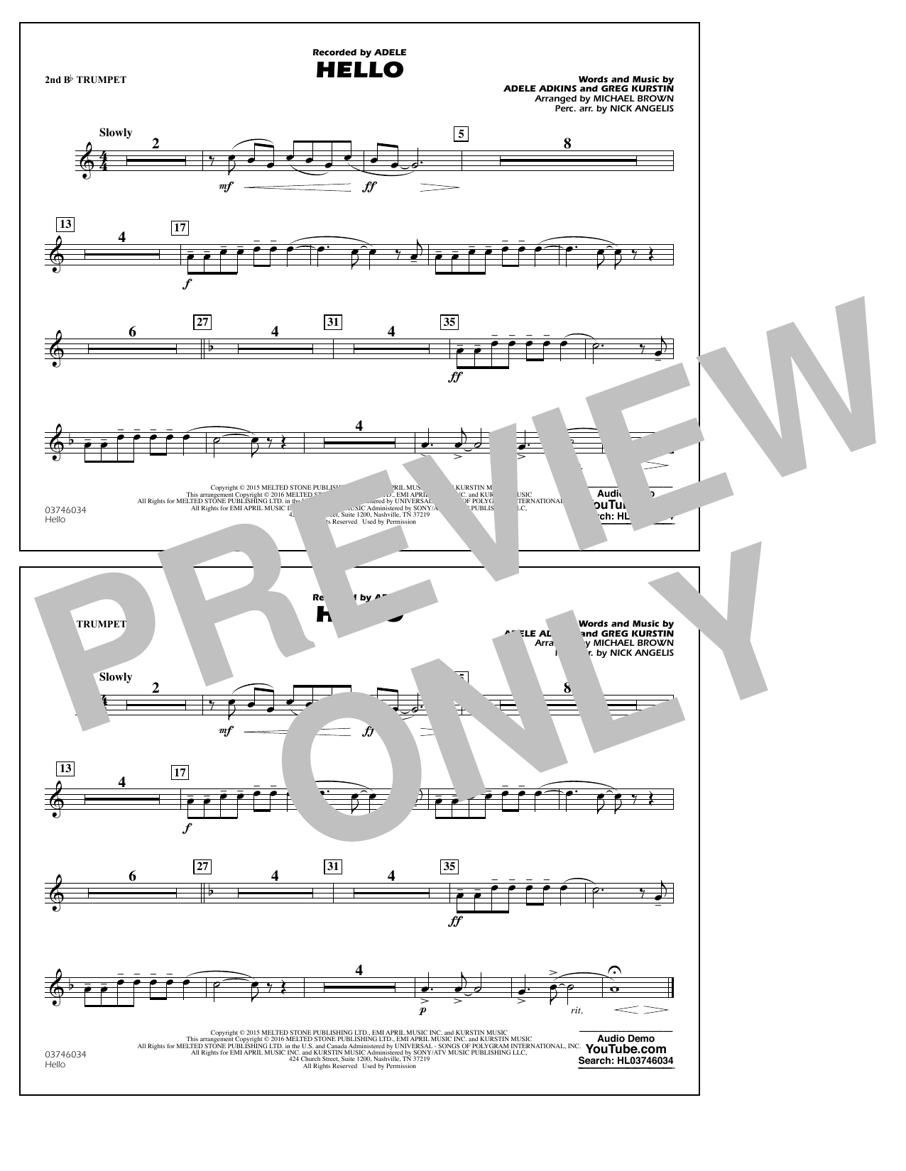 Hello – 2nd Bb Trumpet Hello – 2nd Bb Trumpet