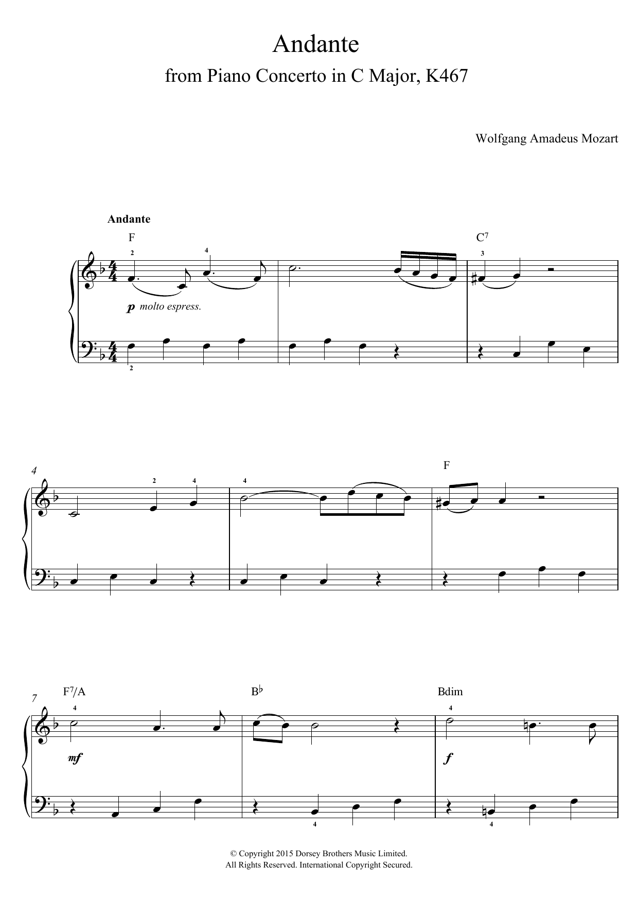 Andante from Piano Concerto in C Major (Elvira Madigan) K467 Andante from Piano Concerto in C Major (Elvira Madigan) K467