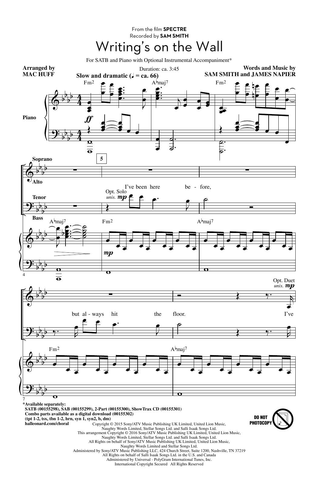 Writing’s On The Wall (arr. Mac Huff)