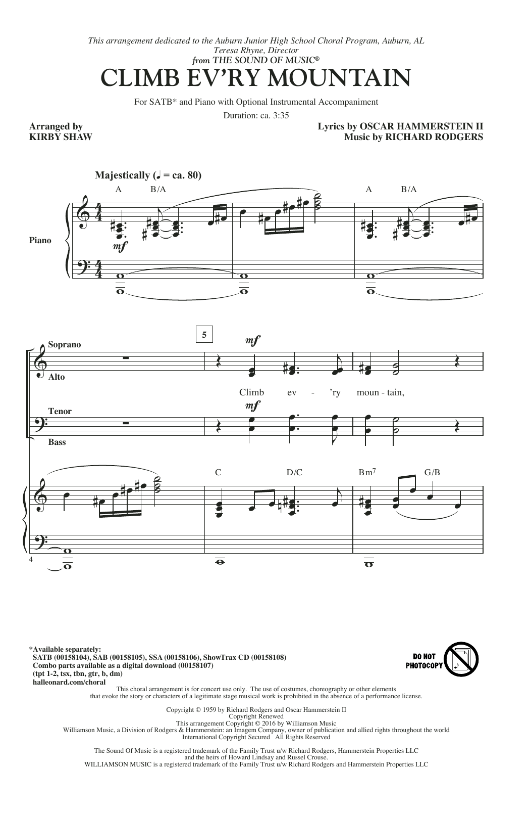 Climb Ev’ry Mountain (from The Sound of Music) (arr. Kirby Shaw) Climb Ev’ry Mountain (from The Sound of Music) (arr. Kirby Shaw)