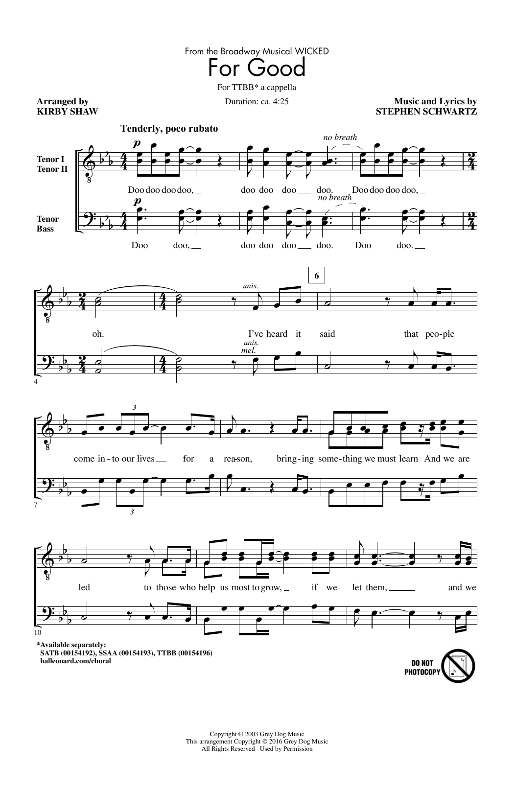 For Good (from Wicked) (arr. Kirby Shaw) For Good (from Wicked) (arr. Kirby Shaw)