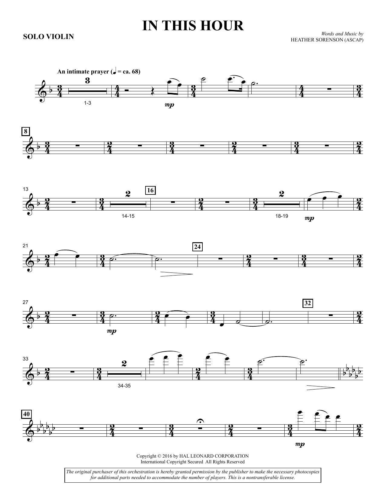 In This Hour – Solo Violin In This Hour – Solo Violin
