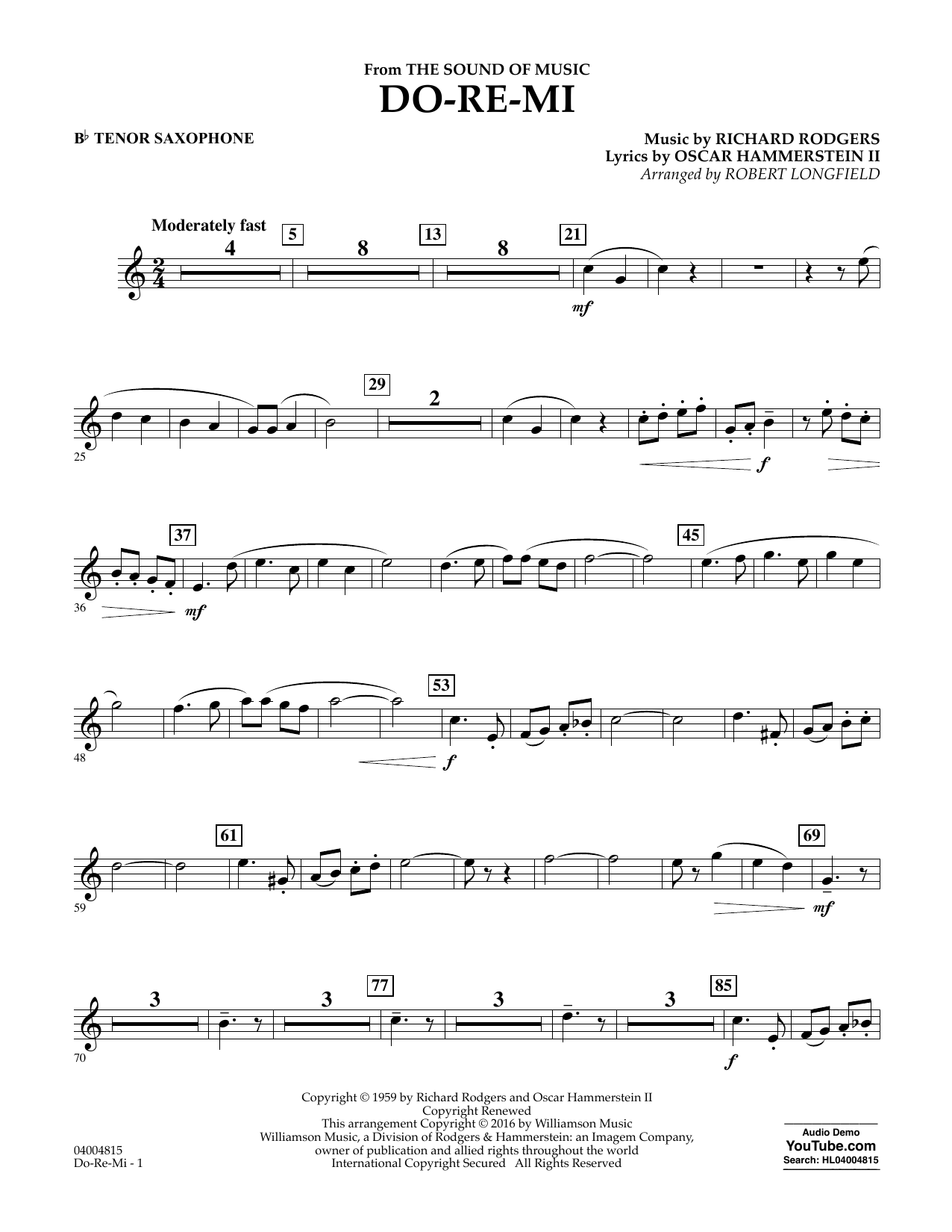 Do-Re-Mi (from The Sound of Music) – Bb Tenor Saxophone Do-Re-Mi (from The Sound of Music) – Bb Tenor Saxophone