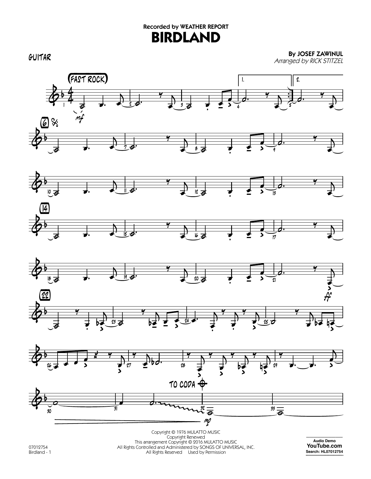 Birdland – Guitar Birdland – Guitar