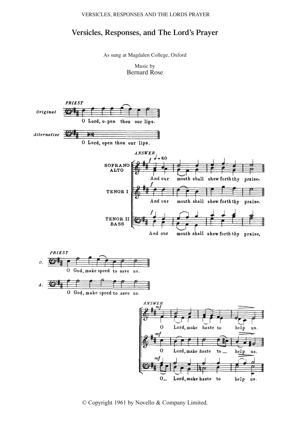 Versicles, Responses And The Lord’s Prayer Versicles, Responses And The Lord’s Prayer