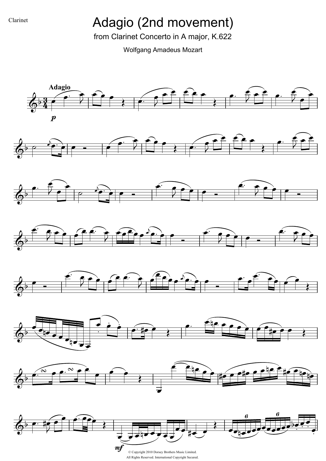 Slow Movement Theme (from Clarinet Concerto K622) Slow Movement Theme (from Clarinet Concerto K622)