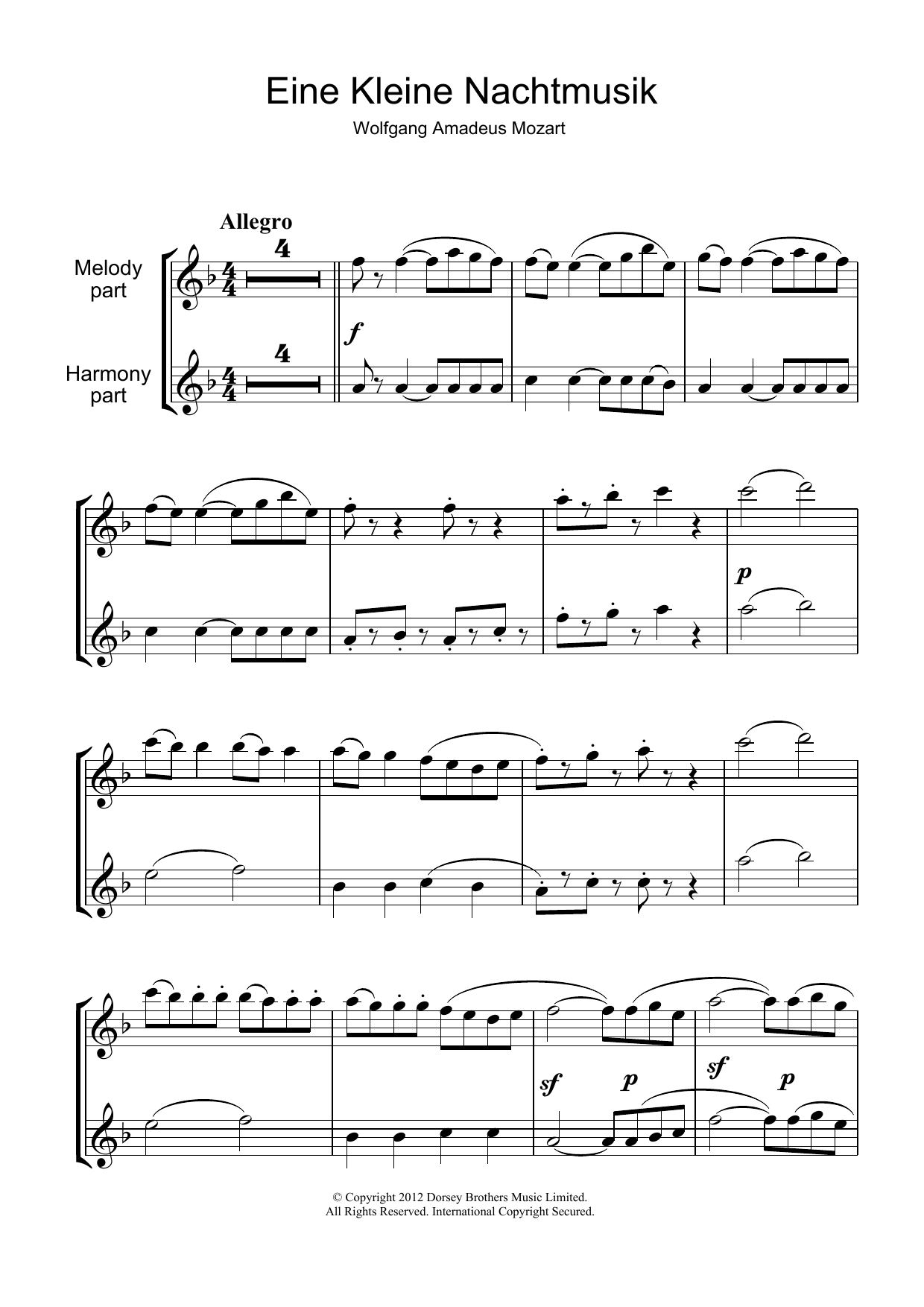 Allegro from Eine Kleine Nachtmusik K525 Allegro from Eine Kleine Nachtmusik K525