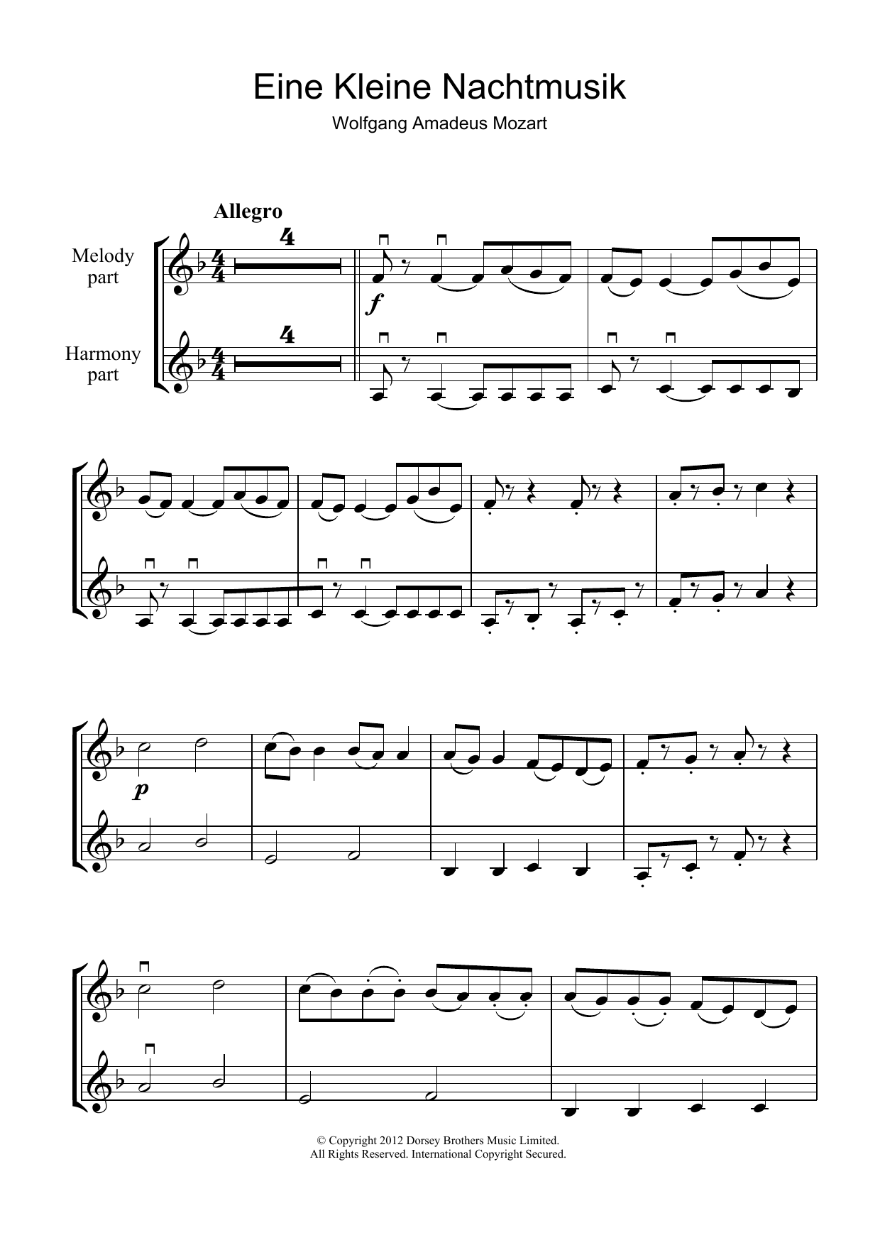 Allegro from Eine Kleine Nachtmusik K525 Allegro from Eine Kleine Nachtmusik K525
