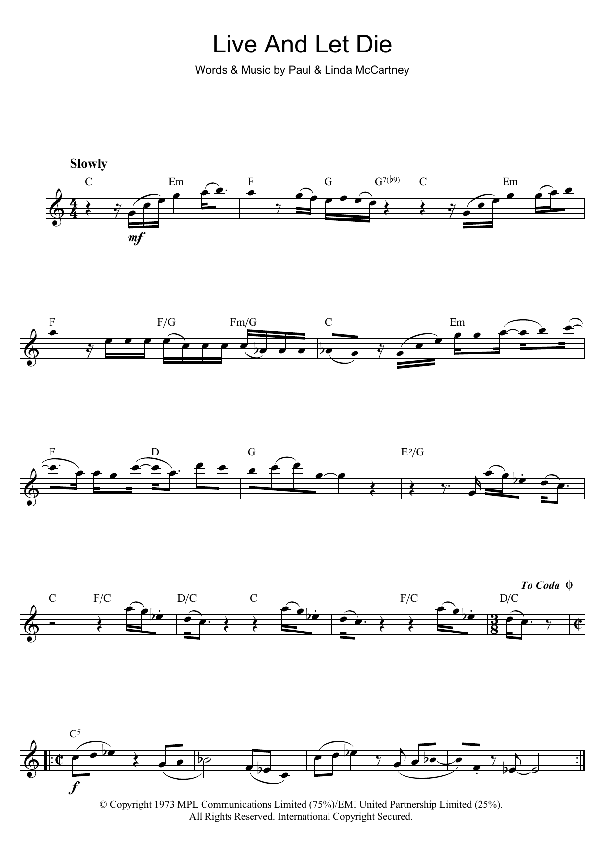 Live And Let Die (theme from the James Bond film) Live And Let Die (theme from the James Bond film)