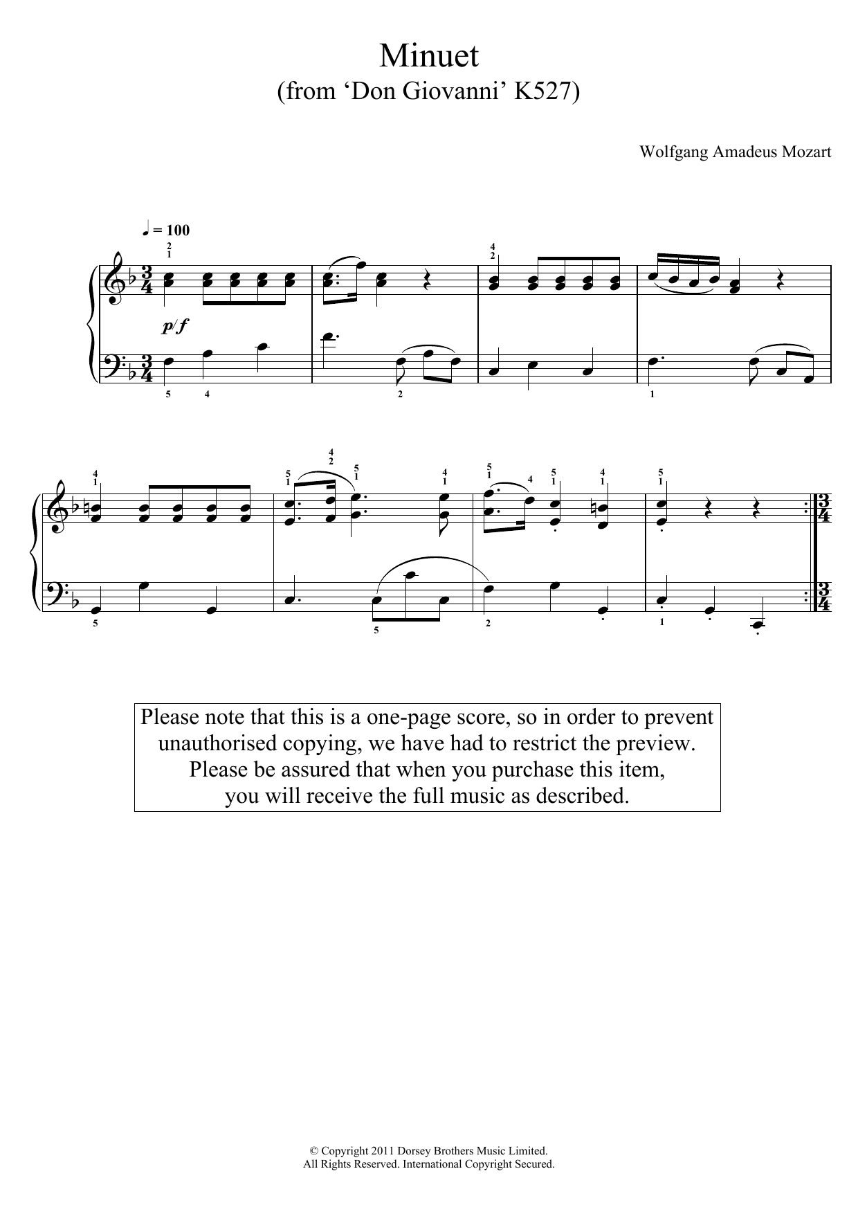 Minuet (from ‘Don Giovanni’ K527) Minuet (from ‘Don Giovanni’ K527)