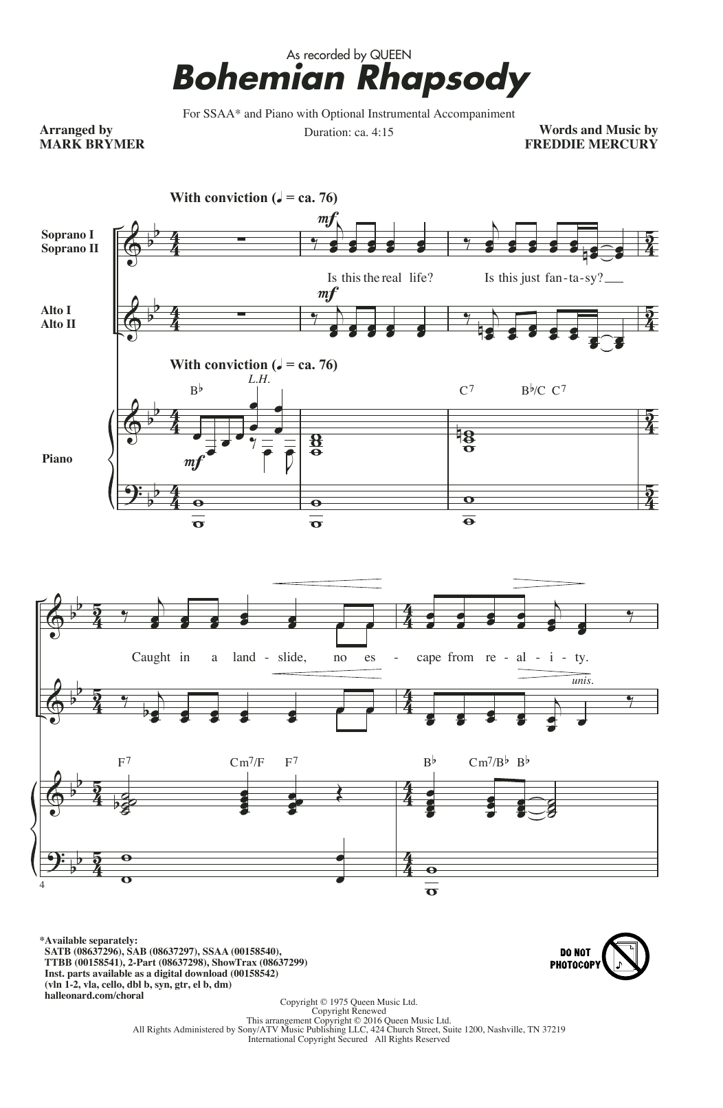 Bohemian Rhapsody (arr. Mark Brymer) Bohemian Rhapsody (arr. Mark Brymer)