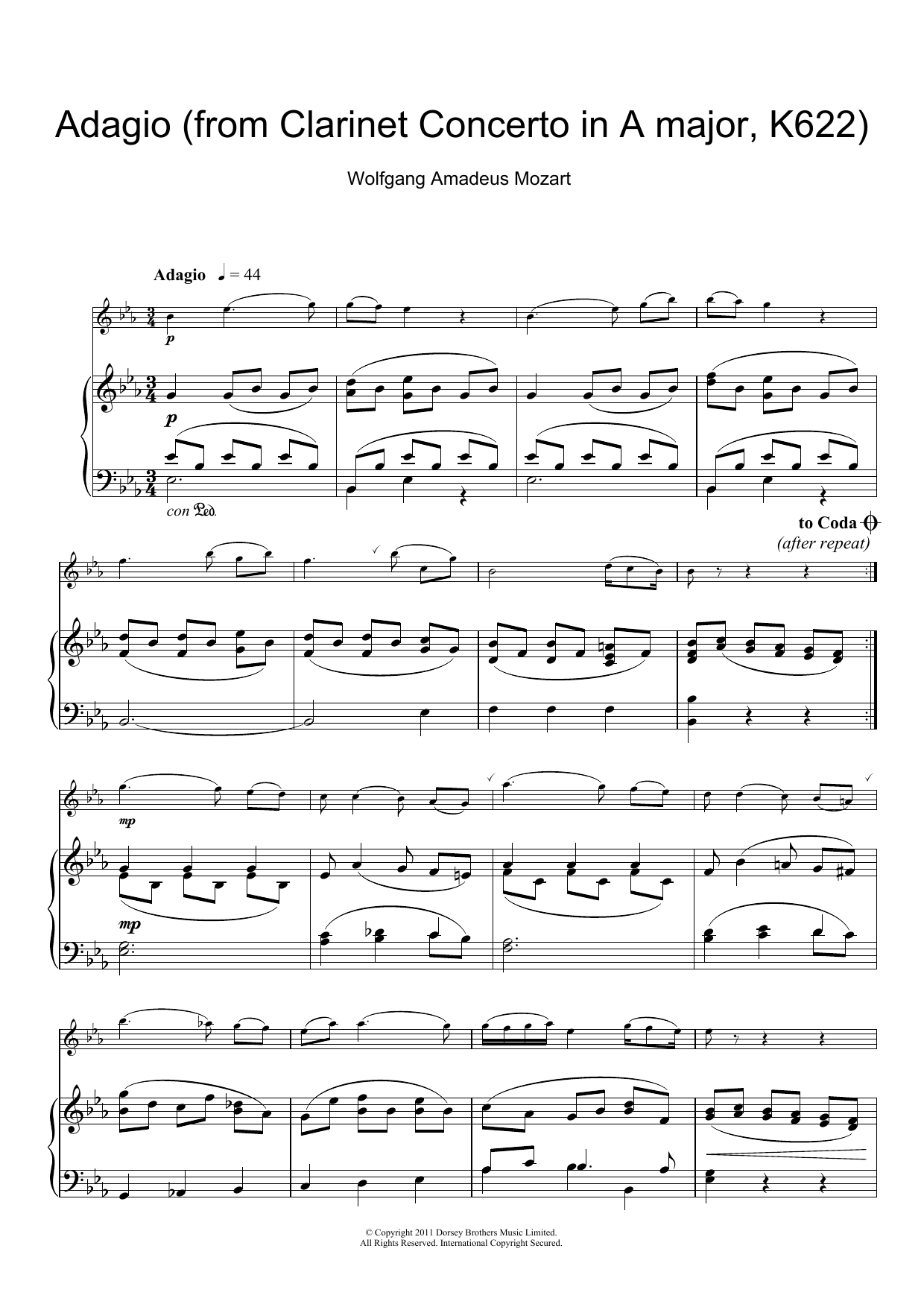 Slow Movement Theme (from Clarinet Concerto K622) Slow Movement Theme (from Clarinet Concerto K622)