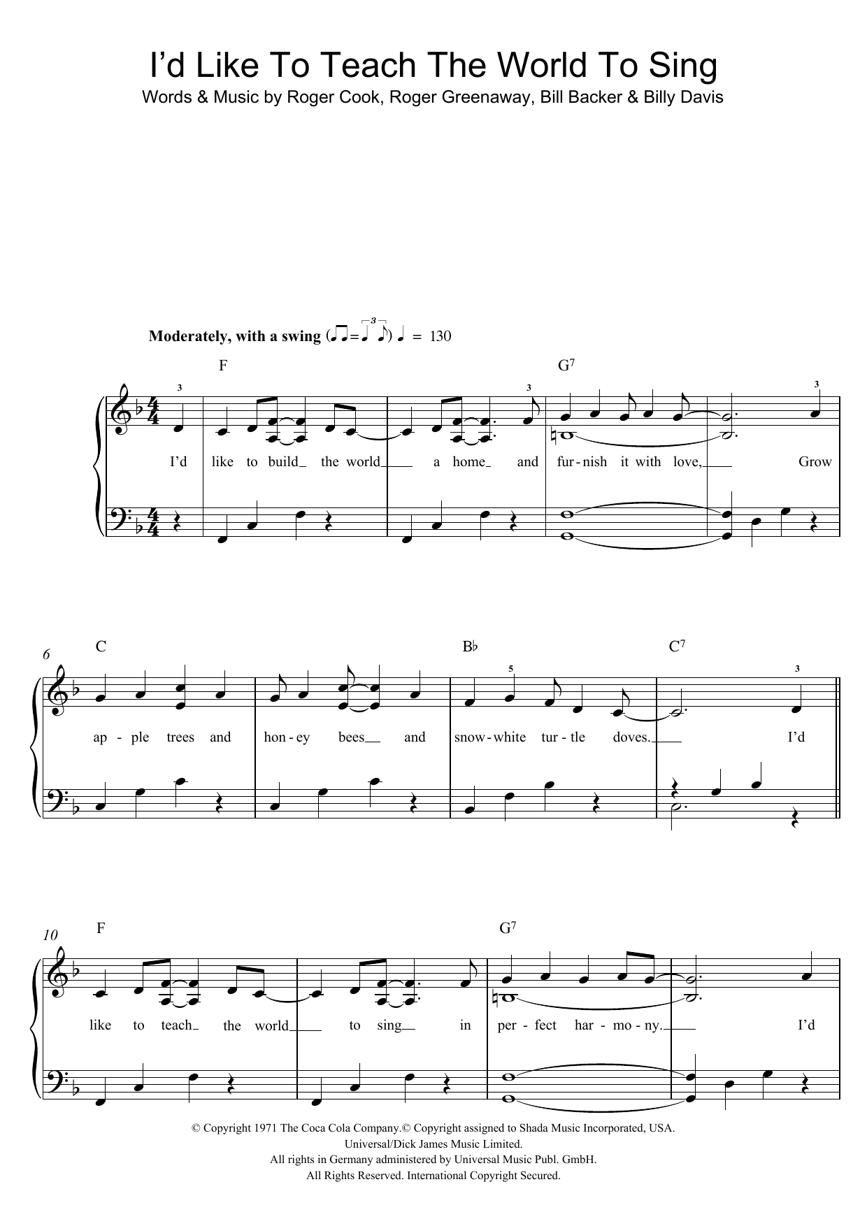 I’d Like To Teach The World To Sing I’d Like To Teach The World To Sing