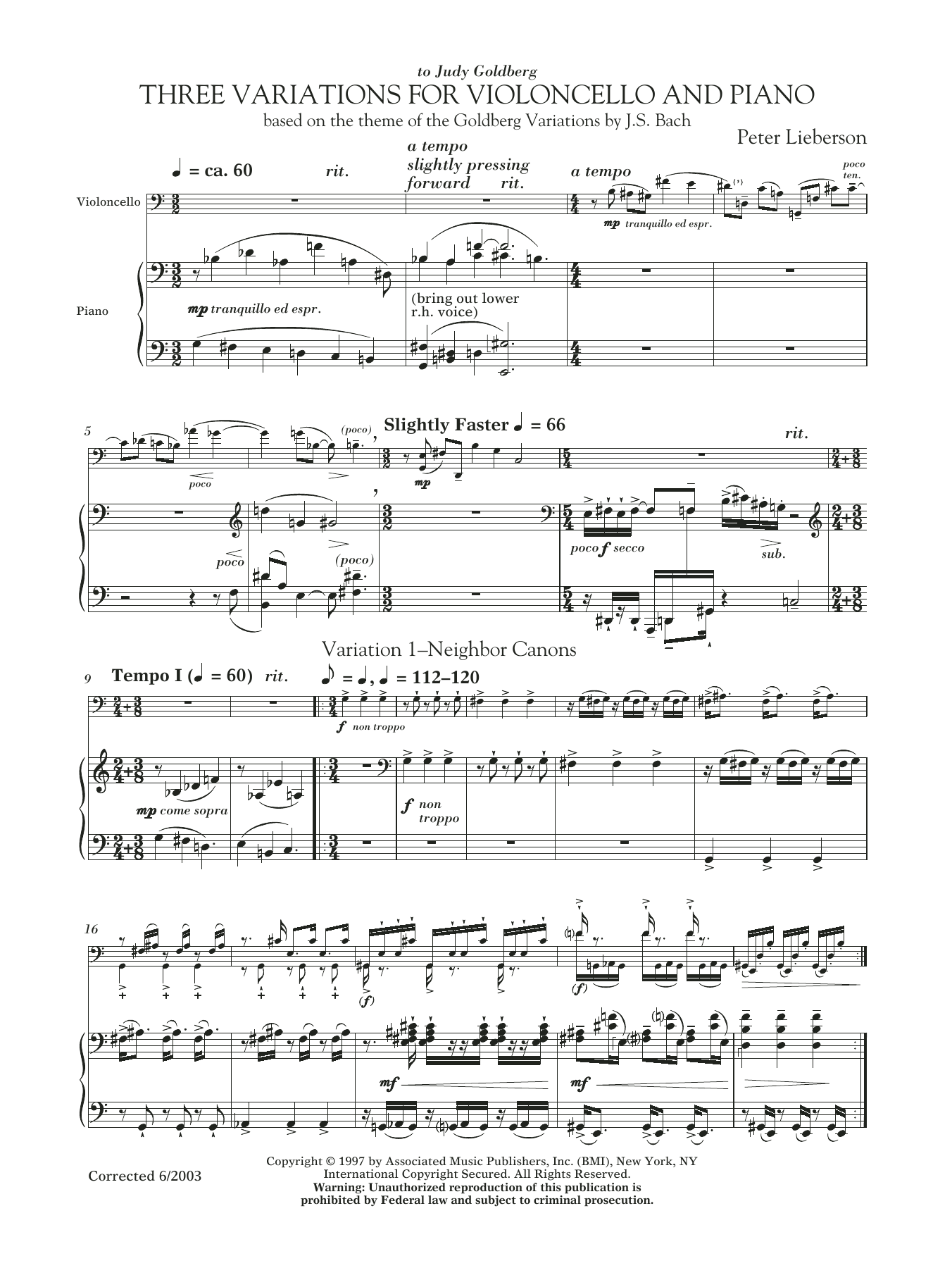 Three Variations For Violoncello And Piano Three Variations For Violoncello And Piano