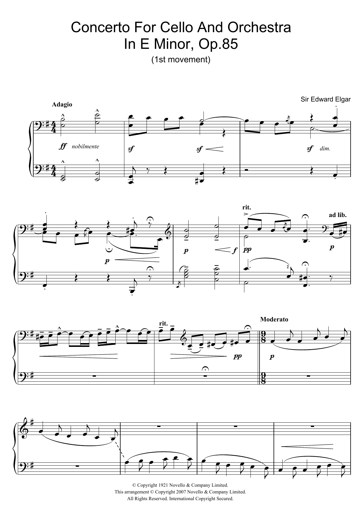 Concerto For Cello And Orchestra In E Minor, Op.85 Concerto For Cello And Orchestra In E Minor, Op.85