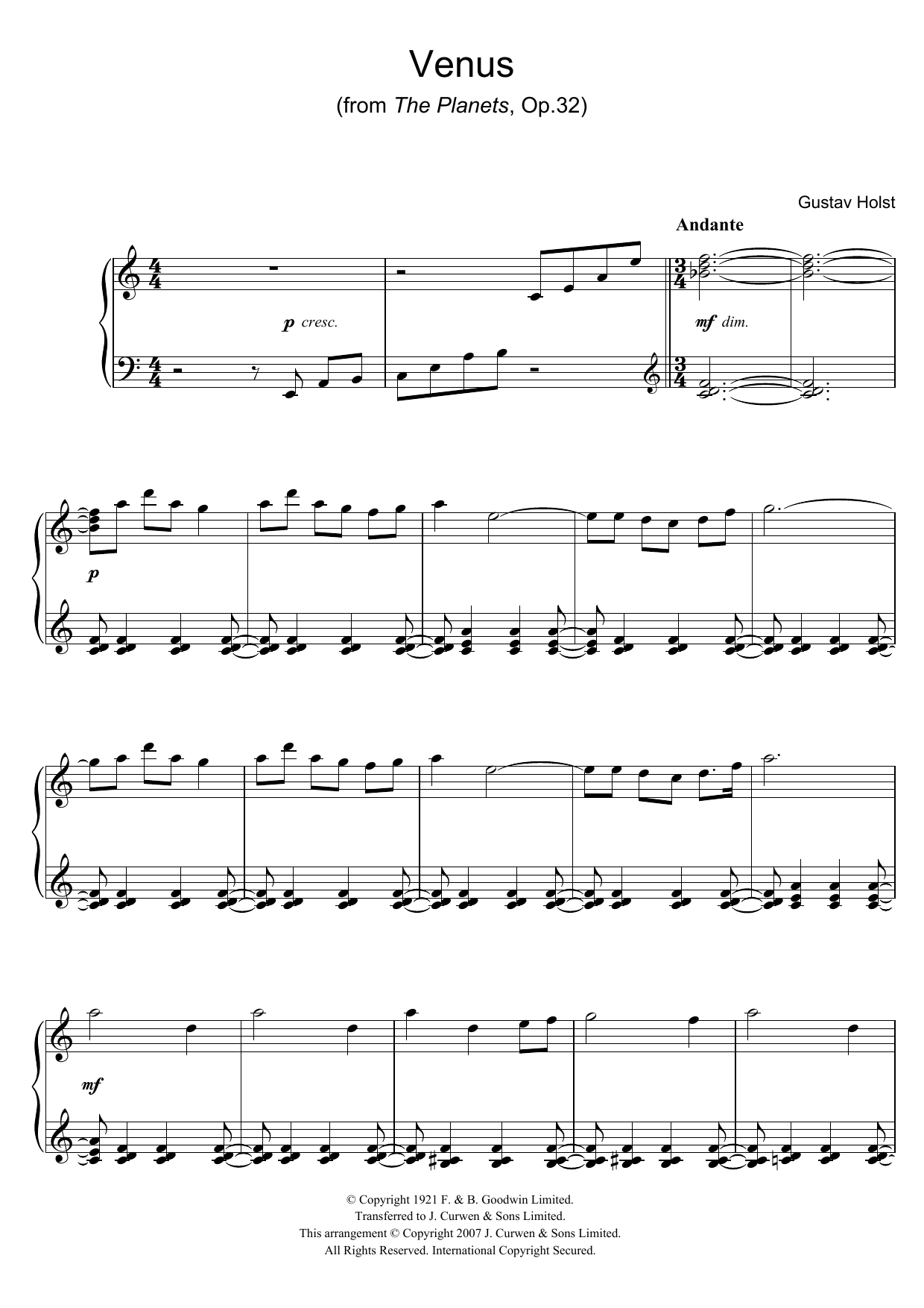 Venus (from The Planets Op.32) Venus (from The Planets Op.32)