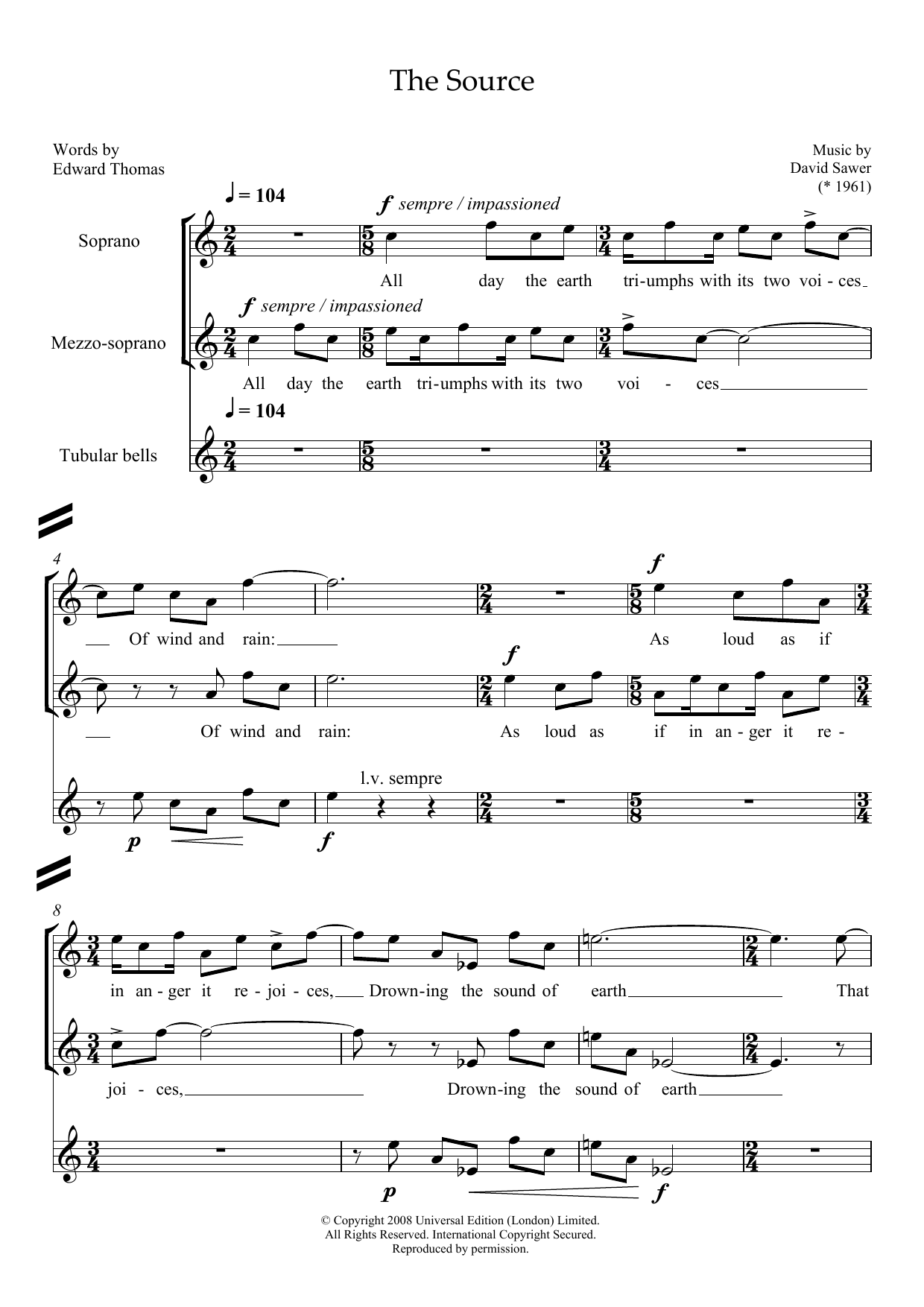 The Source (for soprano, mezzo-soprano and tubular bells) The Source (for soprano, mezzo-soprano and tubular bells)