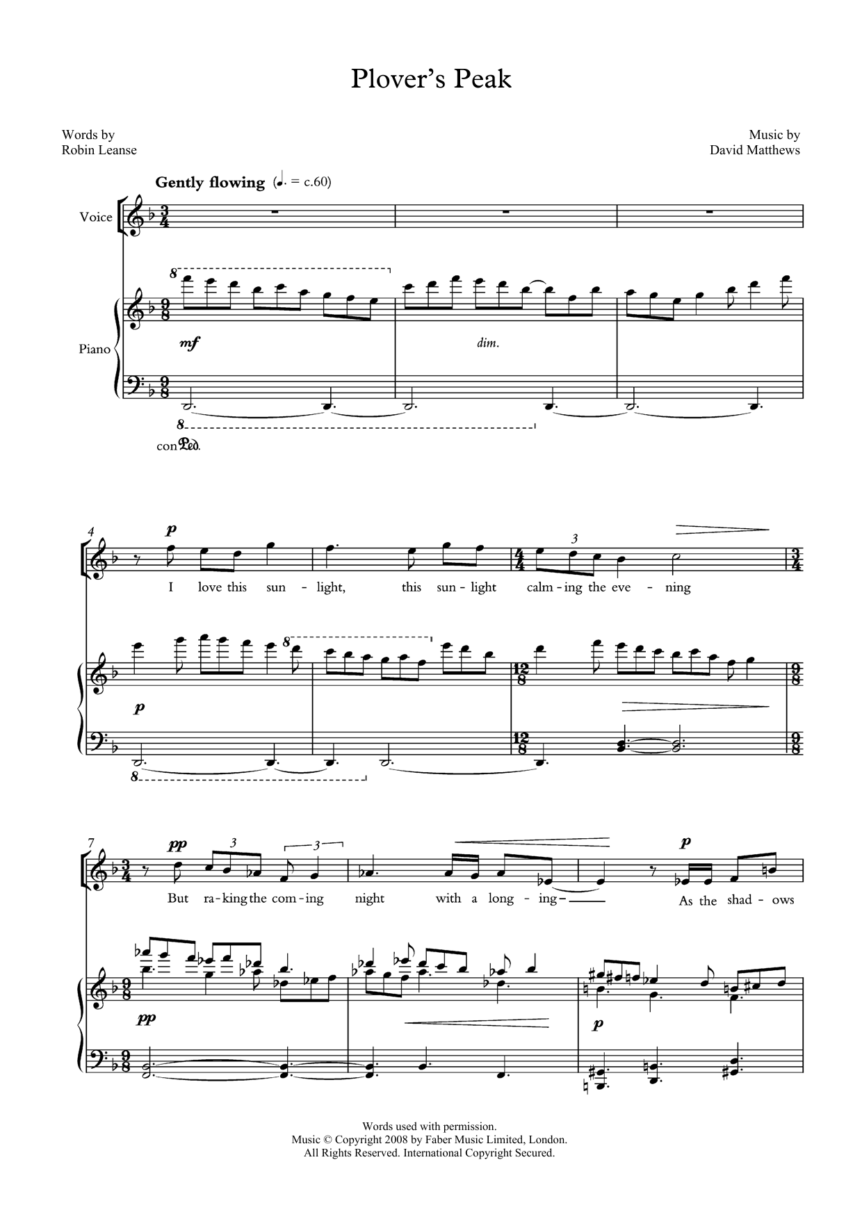 Plover’s Peak (for tenor and piano) Plover’s Peak (for tenor and piano)
