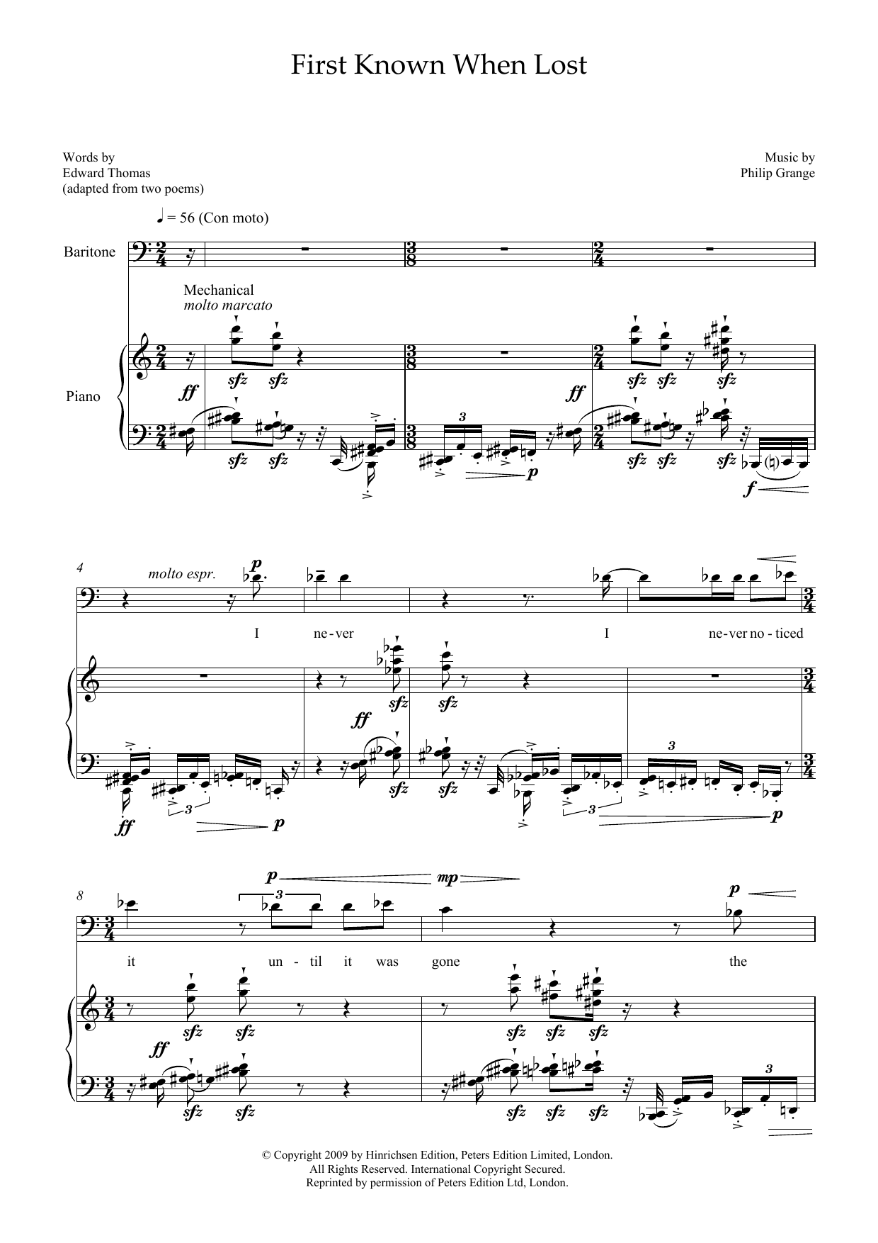 First Known When Lost (for baritone and piano) First Known When Lost (for baritone and piano)