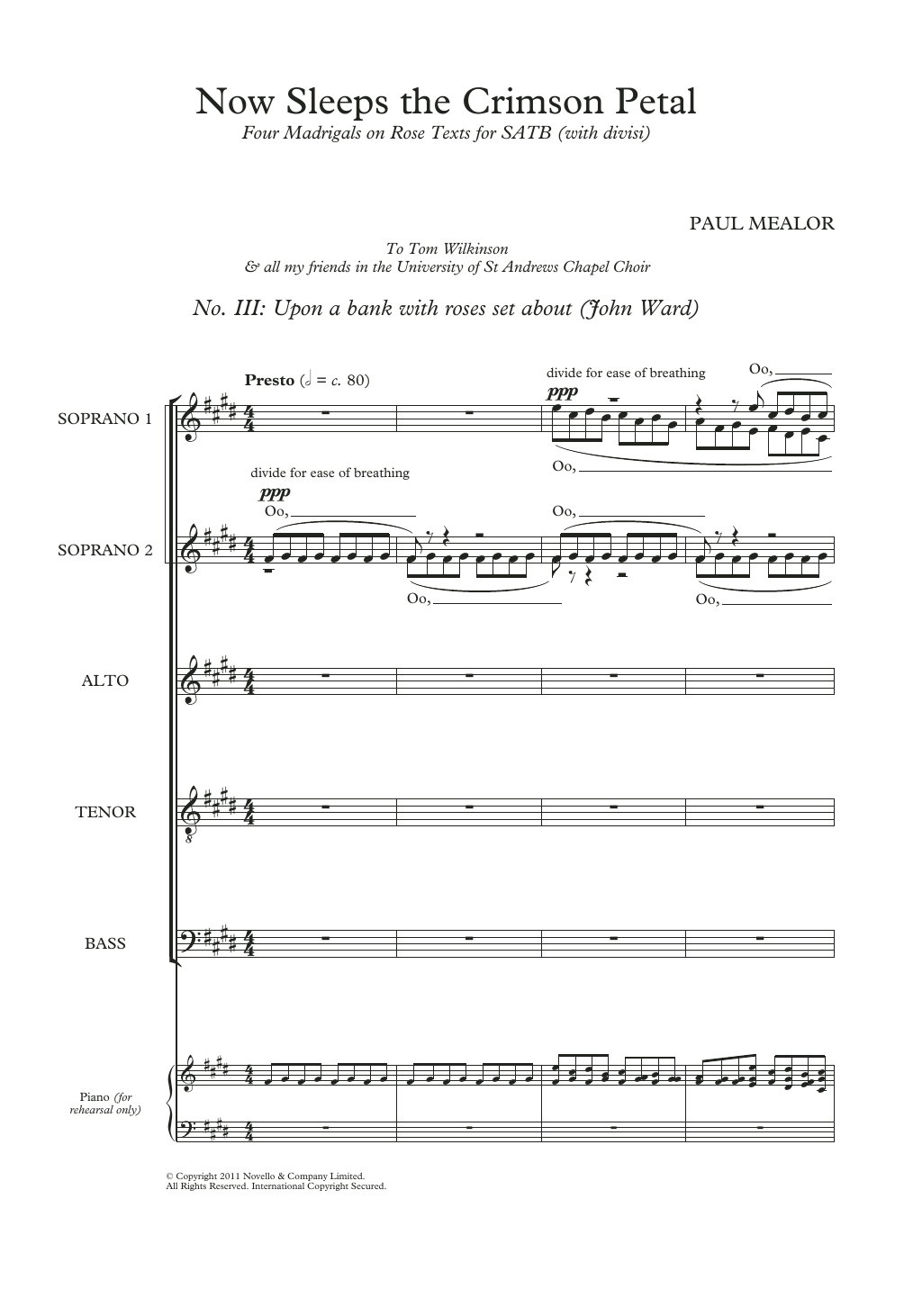 Upon A Bank With Roses Set About (from ‘Four Madrigals on Rose Texts’) Upon A Bank With Roses Set About (from ‘Four Madrigals on Rose Texts’)