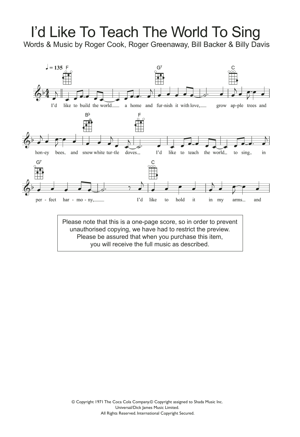I’d Like To Teach The World To Sing I’d Like To Teach The World To Sing