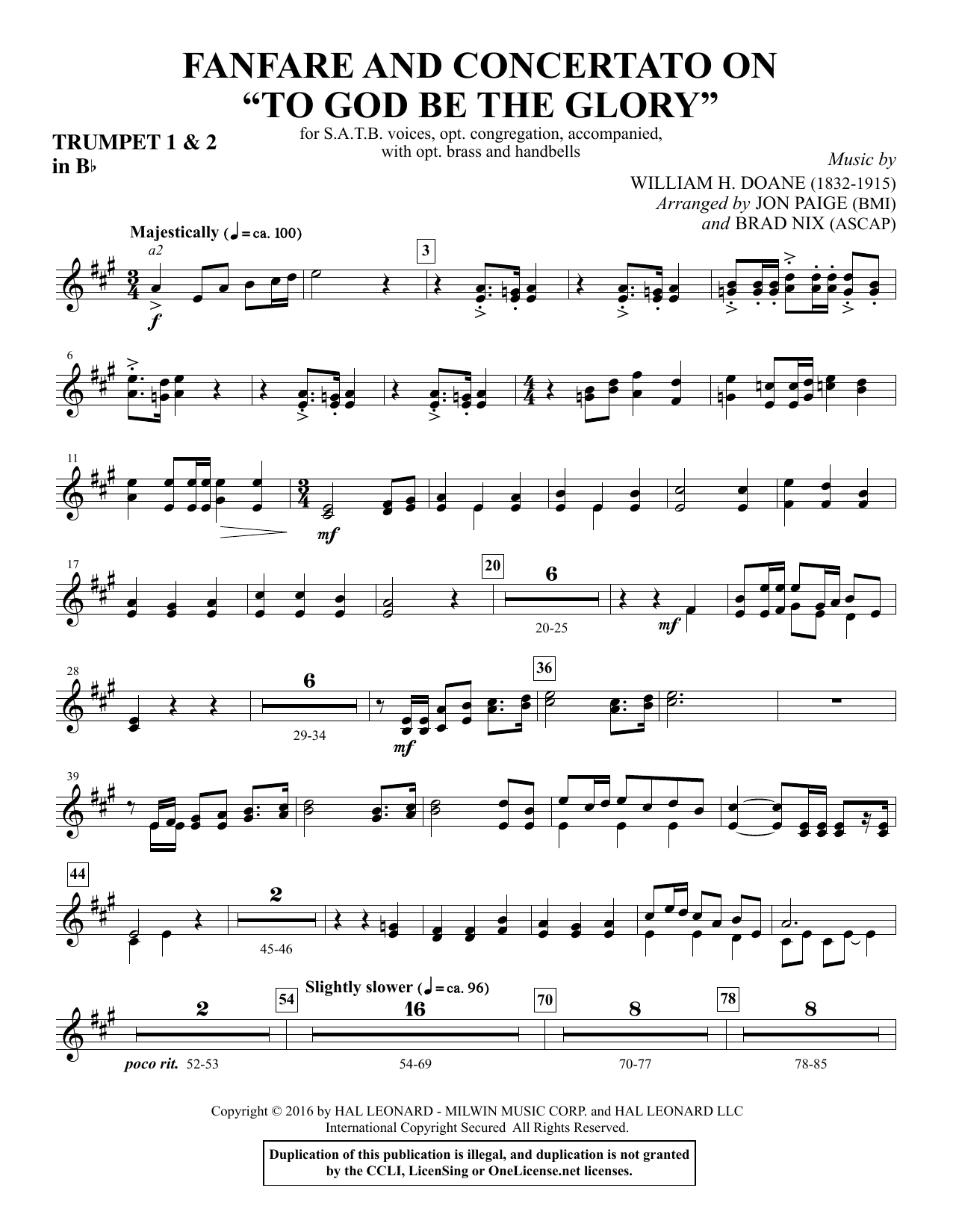 Fanfare and Concertato on “To God Be the Glory” – Bb Trumpet 1-2 (alt. C Tpt.) Fanfare and Concertato on “To God Be the Glory” – Bb Trumpet 1-2 (alt. C Tpt.)