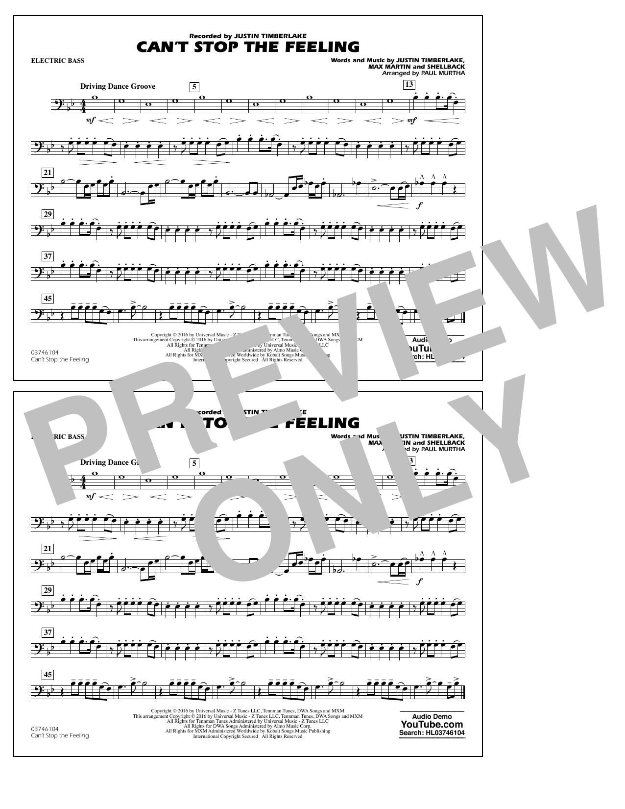 Can’t Stop the Feeling (from Trolls) – Electric Bass Can’t Stop the Feeling (from Trolls) – Electric Bass