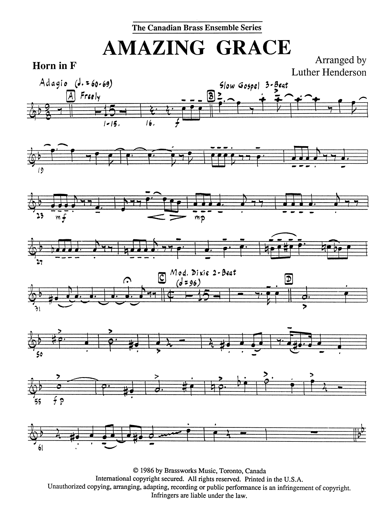 Amazing Grace – Horn in F Amazing Grace – Horn in F