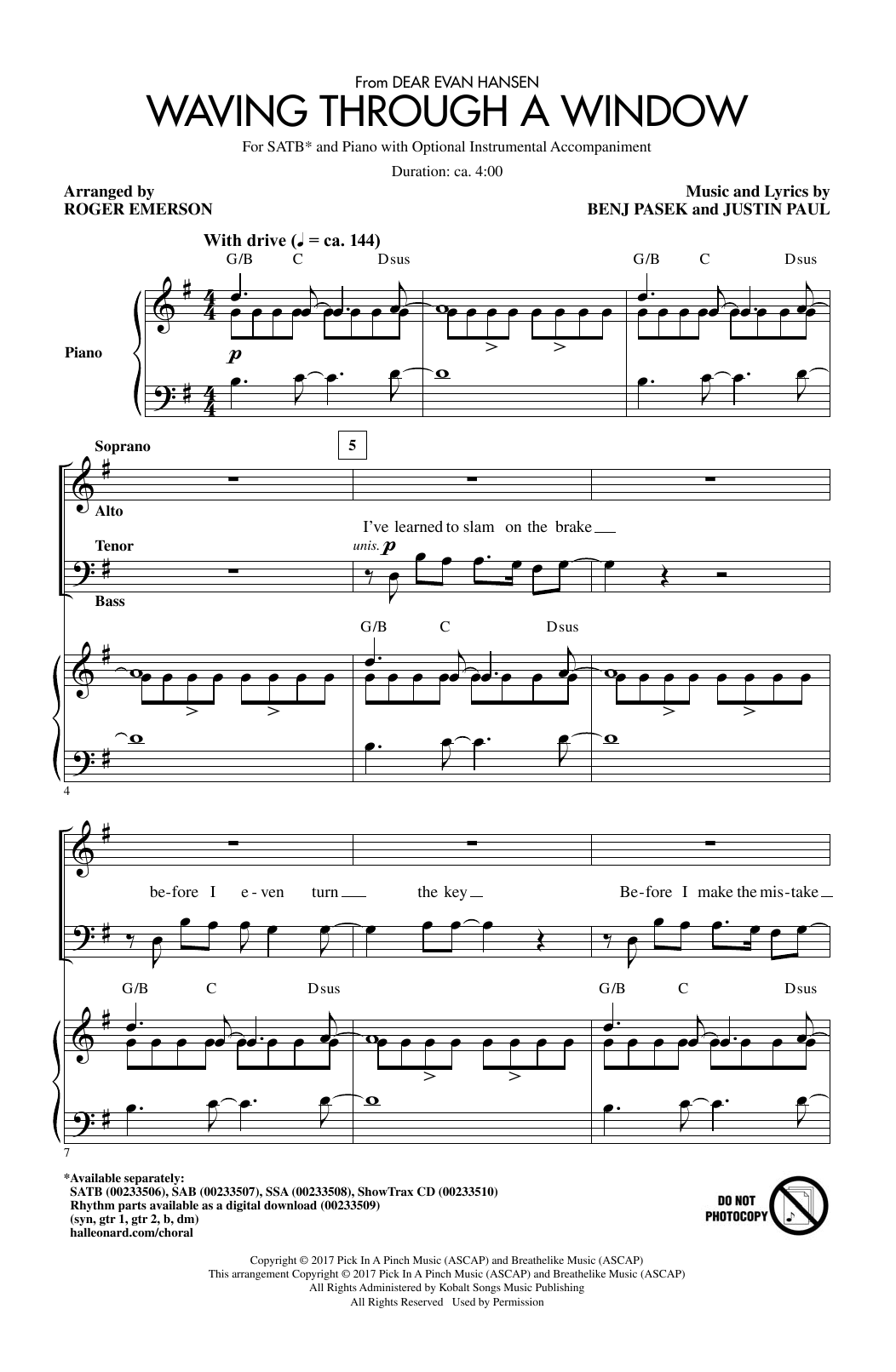 Waving Through A Window (arr. Roger Emerson) Waving Through A Window (arr. Roger Emerson)