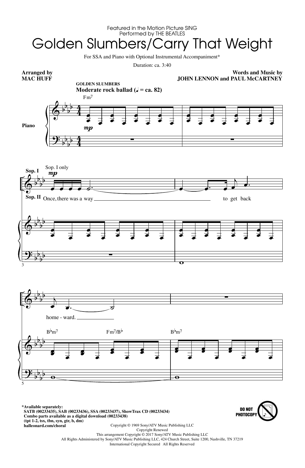 Golden Slumbers/Carry That Weight (from Sing) (arr. Mac Huff) Golden Slumbers/Carry That Weight (from Sing) (arr. Mac Huff)