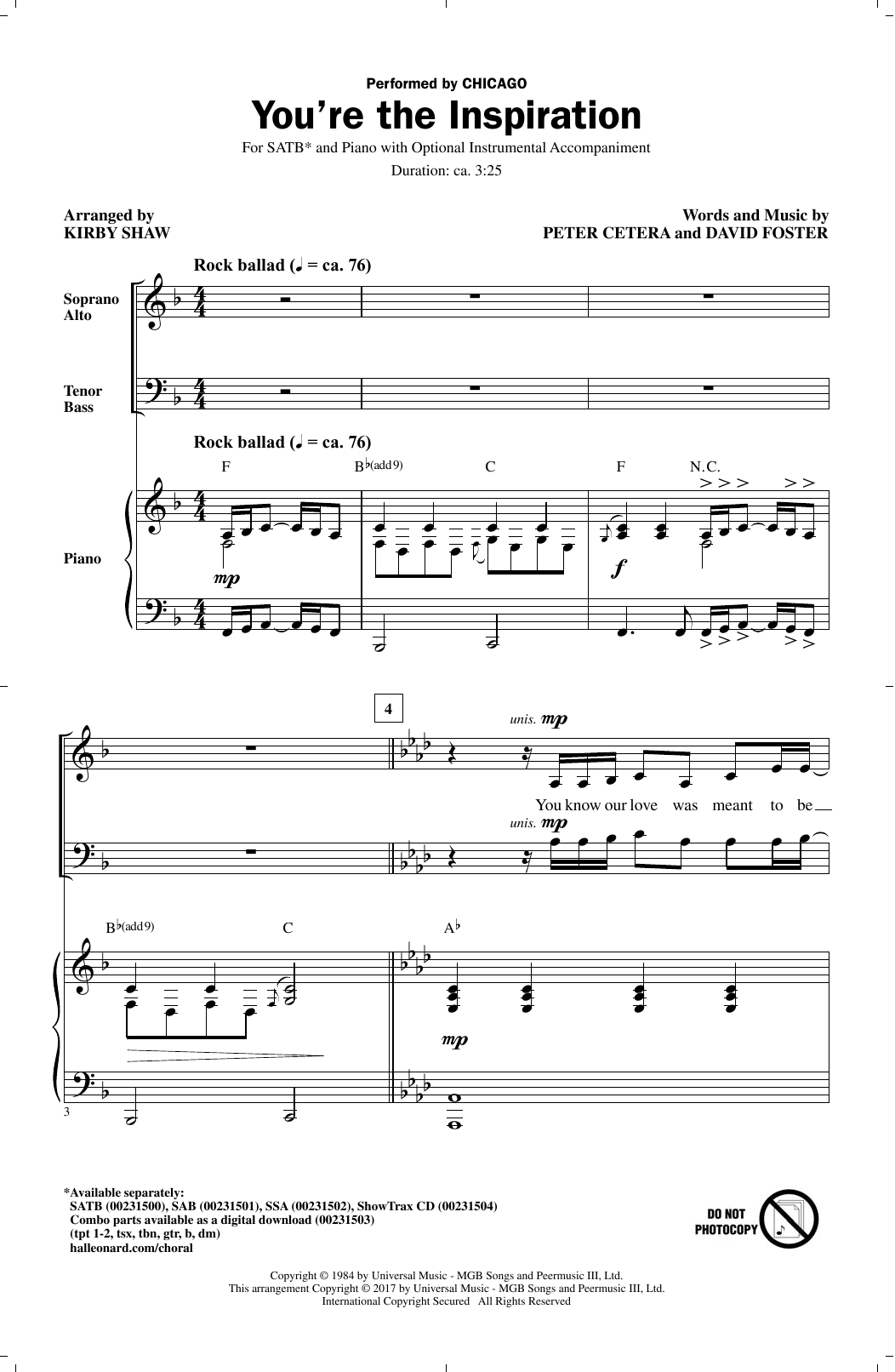 You’re The Inspiration (arr. Kirby Shaw) You’re The Inspiration (arr. Kirby Shaw)