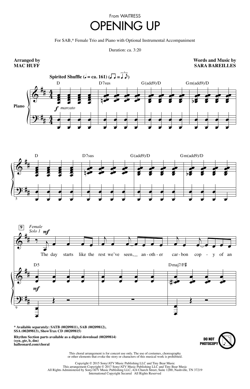Opening Up (from Waitress The Musical) (arr. Mac Huff) Opening Up (from Waitress The Musical) (arr. Mac Huff)