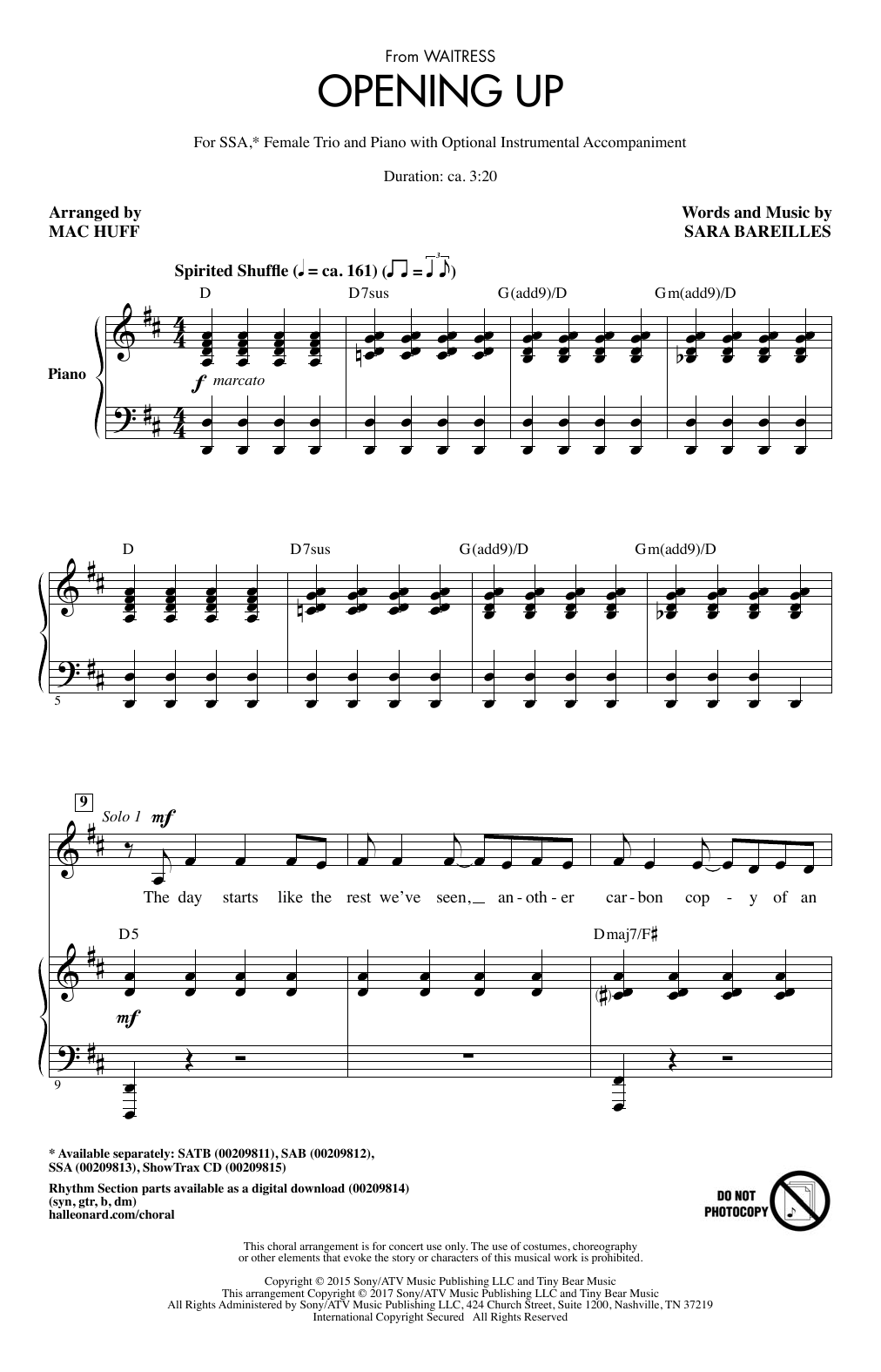 Opening Up (from Waitress The Musical) (arr. Mac Huff) Opening Up (from Waitress The Musical) (arr. Mac Huff)