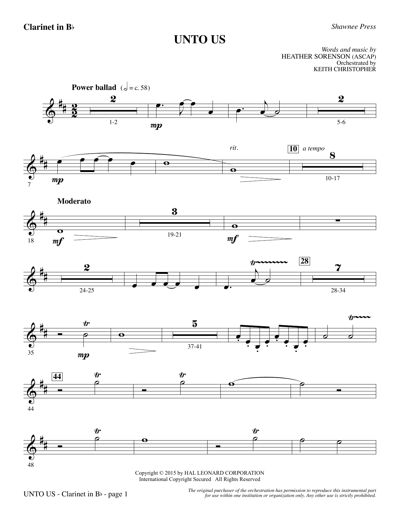 Unto Us – Bb Clarinet Unto Us – Bb Clarinet