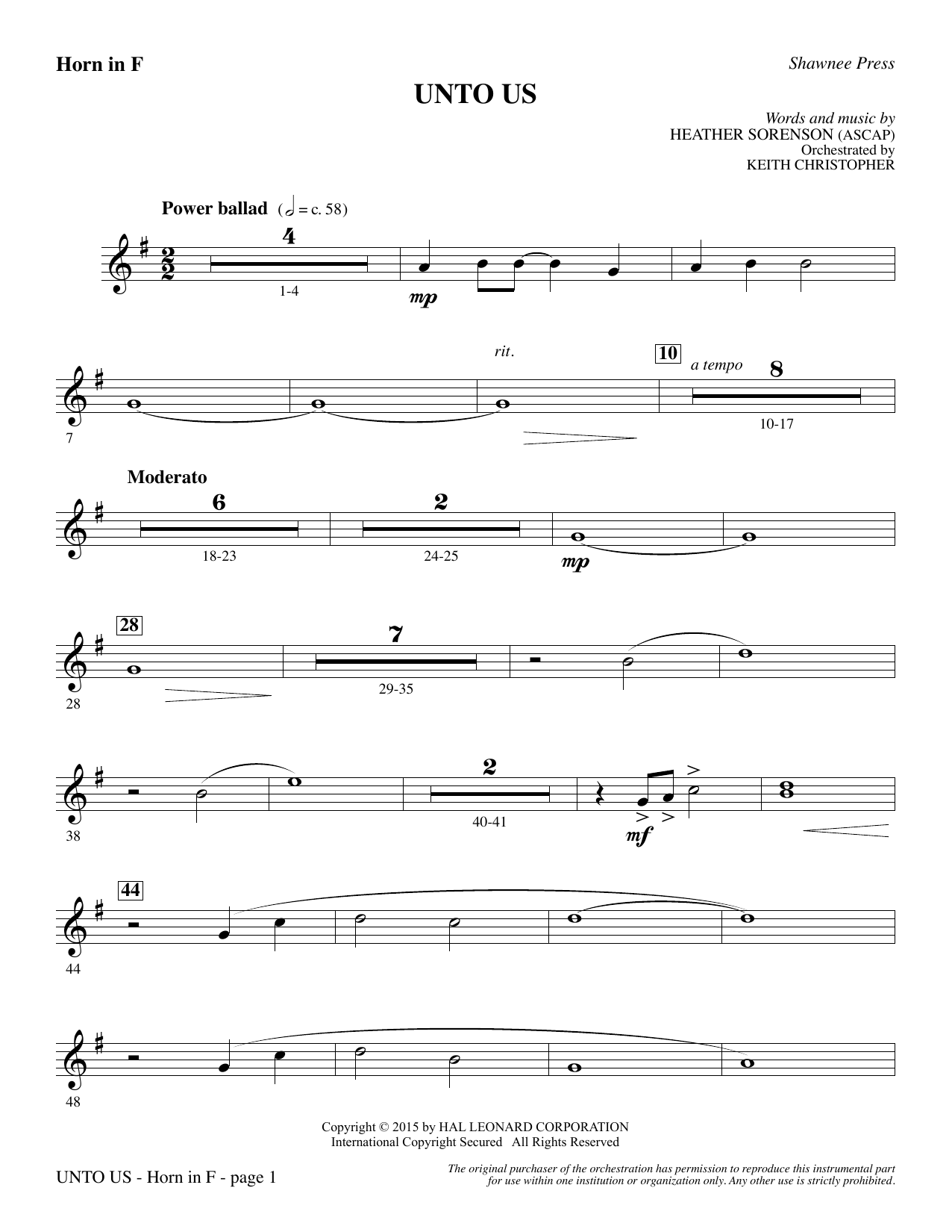 Unto Us – F Horn Unto Us – F Horn