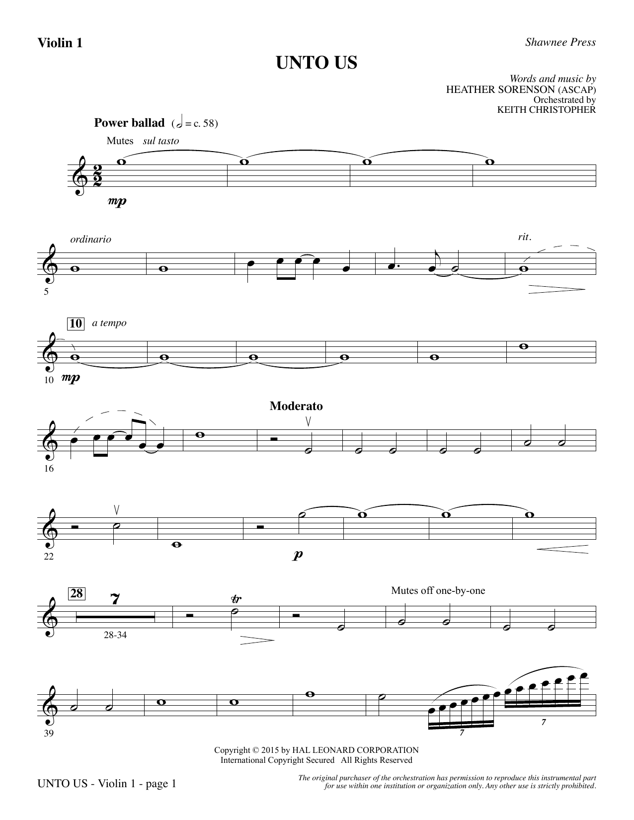 Unto Us – Violin 1 Unto Us – Violin 1