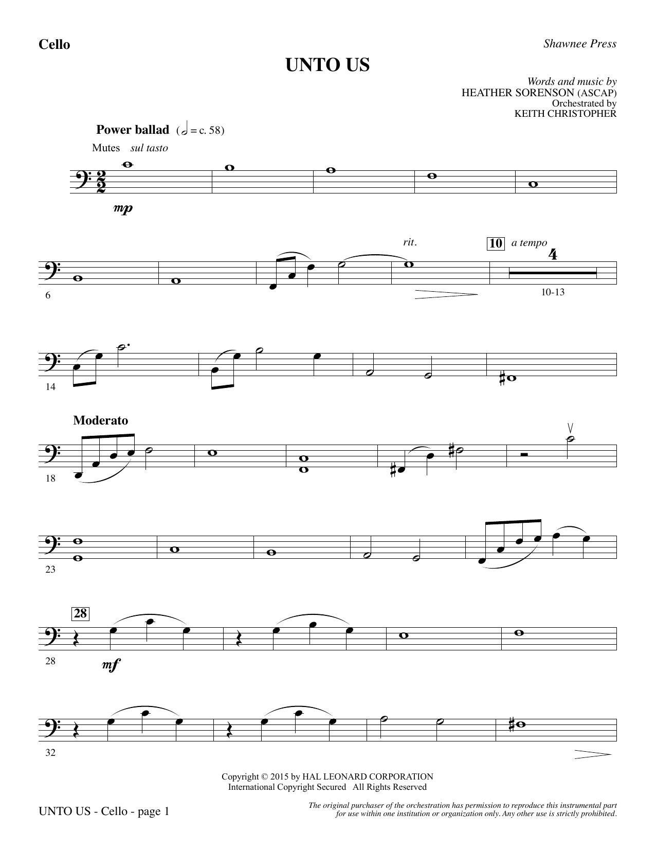 Unto Us – Cello Unto Us – Cello