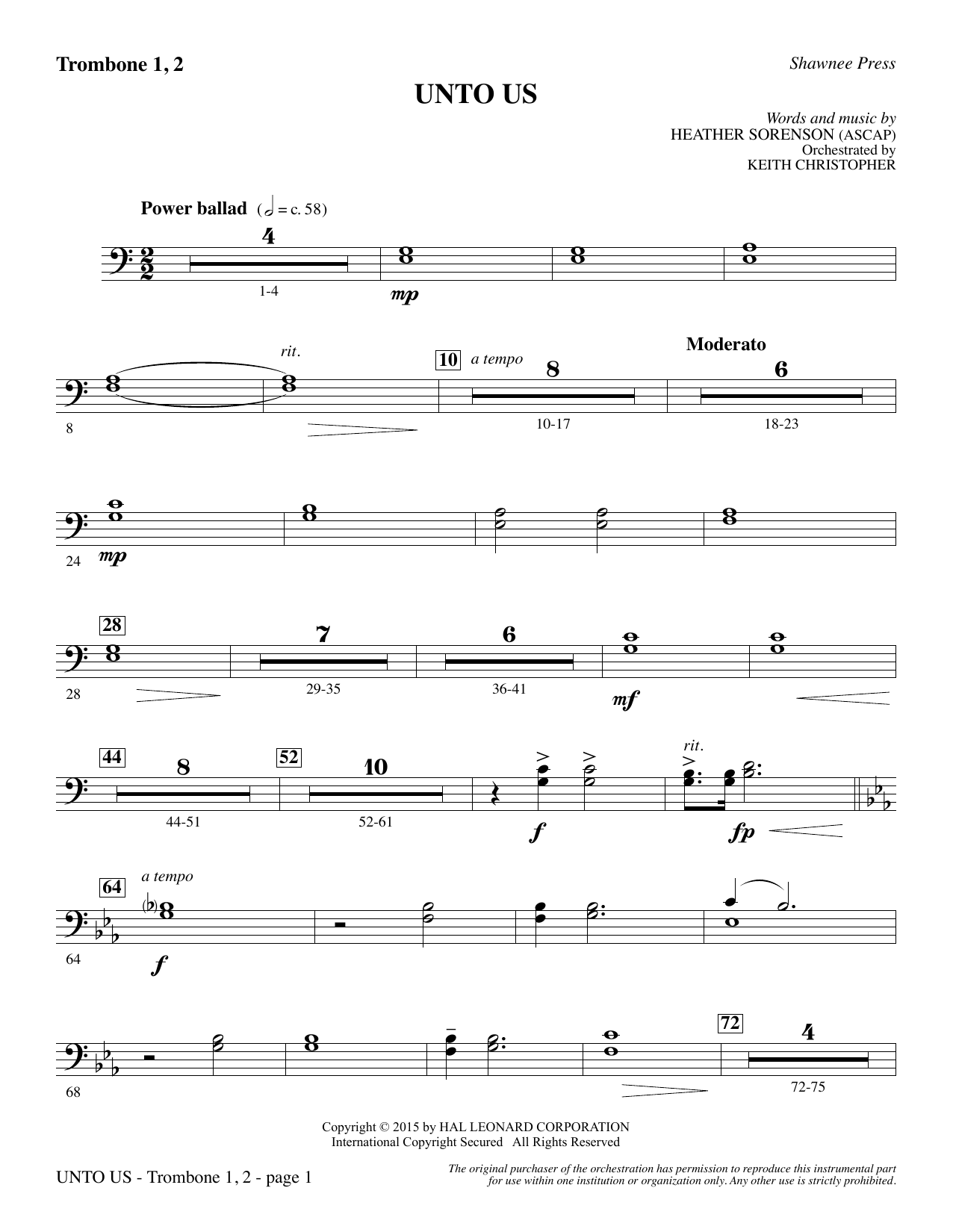 Unto Us – Trombone 1 & 2 Unto Us – Trombone 1 & 2