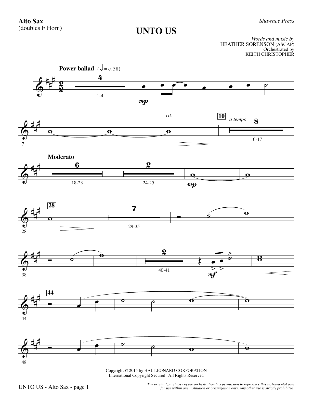 Unto Us – Alto Sax (sub. Horn) Unto Us – Alto Sax (sub. Horn)