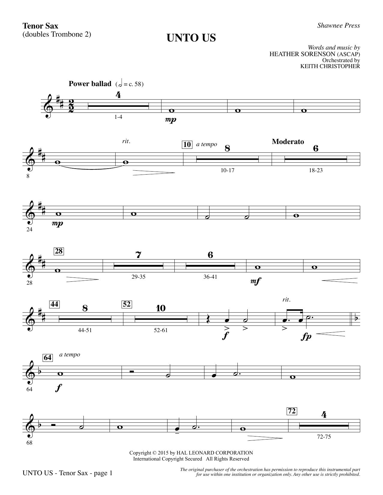 Unto Us – Tenor Sax (sub. Tbn 2) Unto Us – Tenor Sax (sub. Tbn 2)