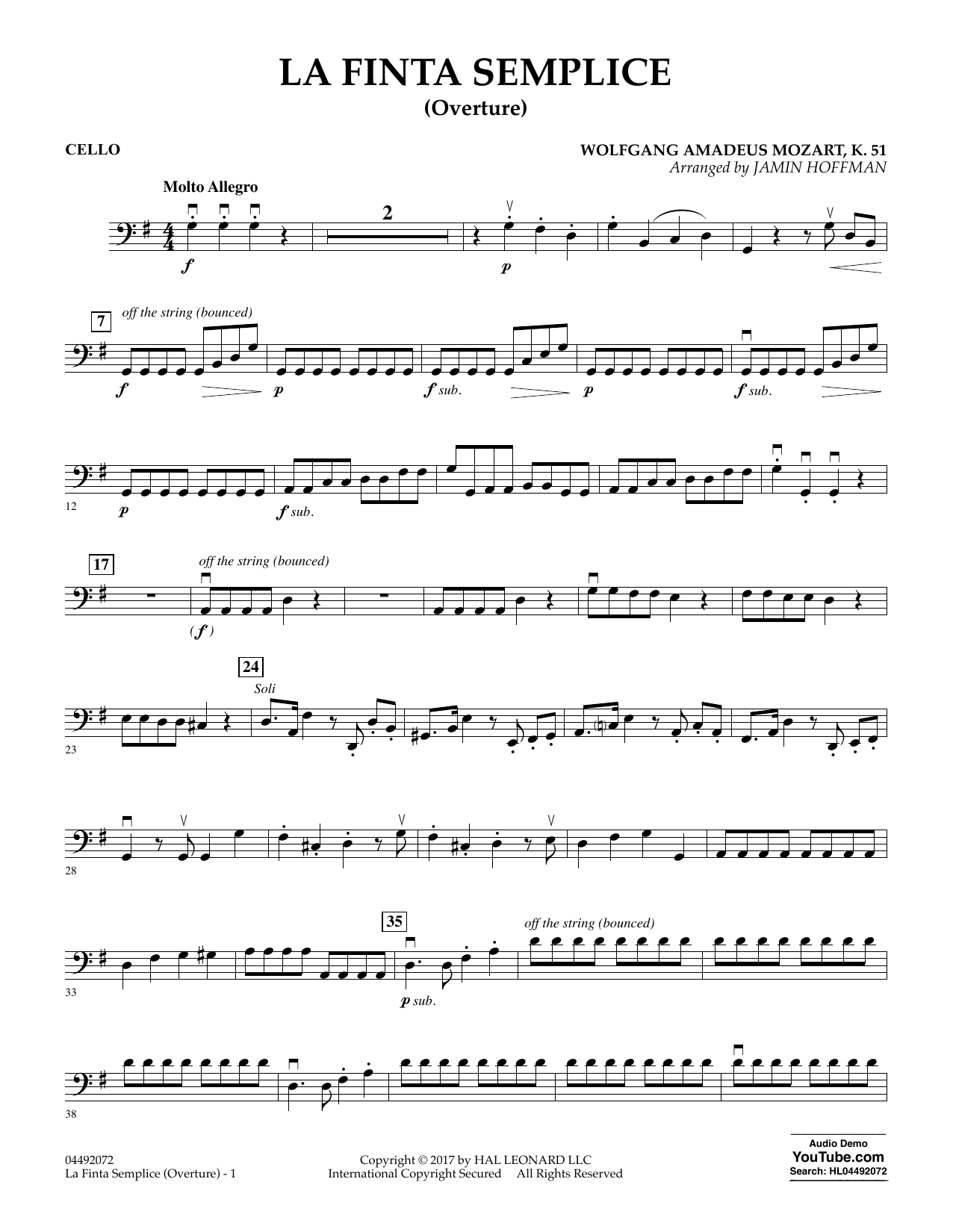 La Finta Semplice (Overture) – Cello La Finta Semplice (Overture) – Cello