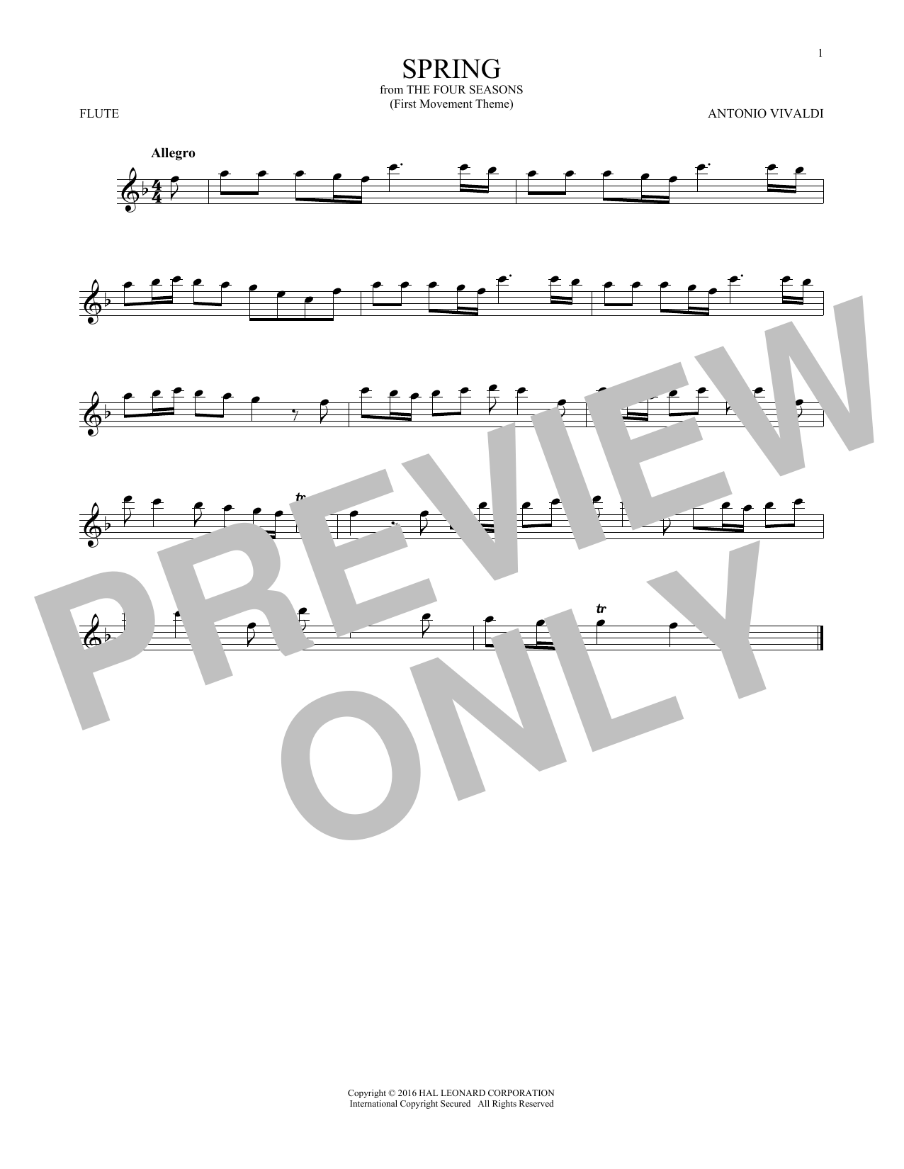 Allegro I, RV 269 (“Spring”) (First Movement Theme) Allegro I, RV 269 (“Spring”) (First Movement Theme)