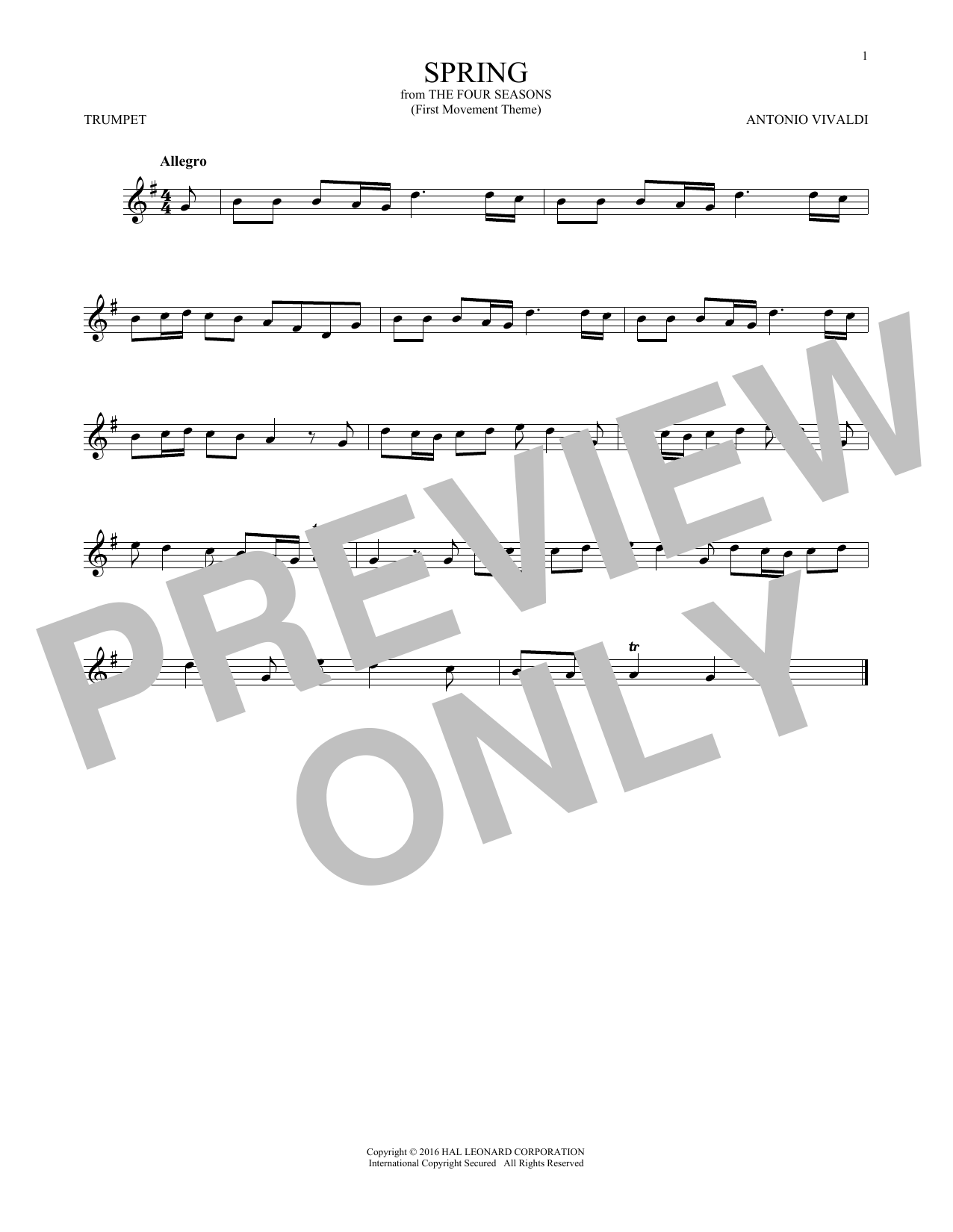 Allegro I, RV 269 (“Spring”) (First Movement Theme) Allegro I, RV 269 (“Spring”) (First Movement Theme)